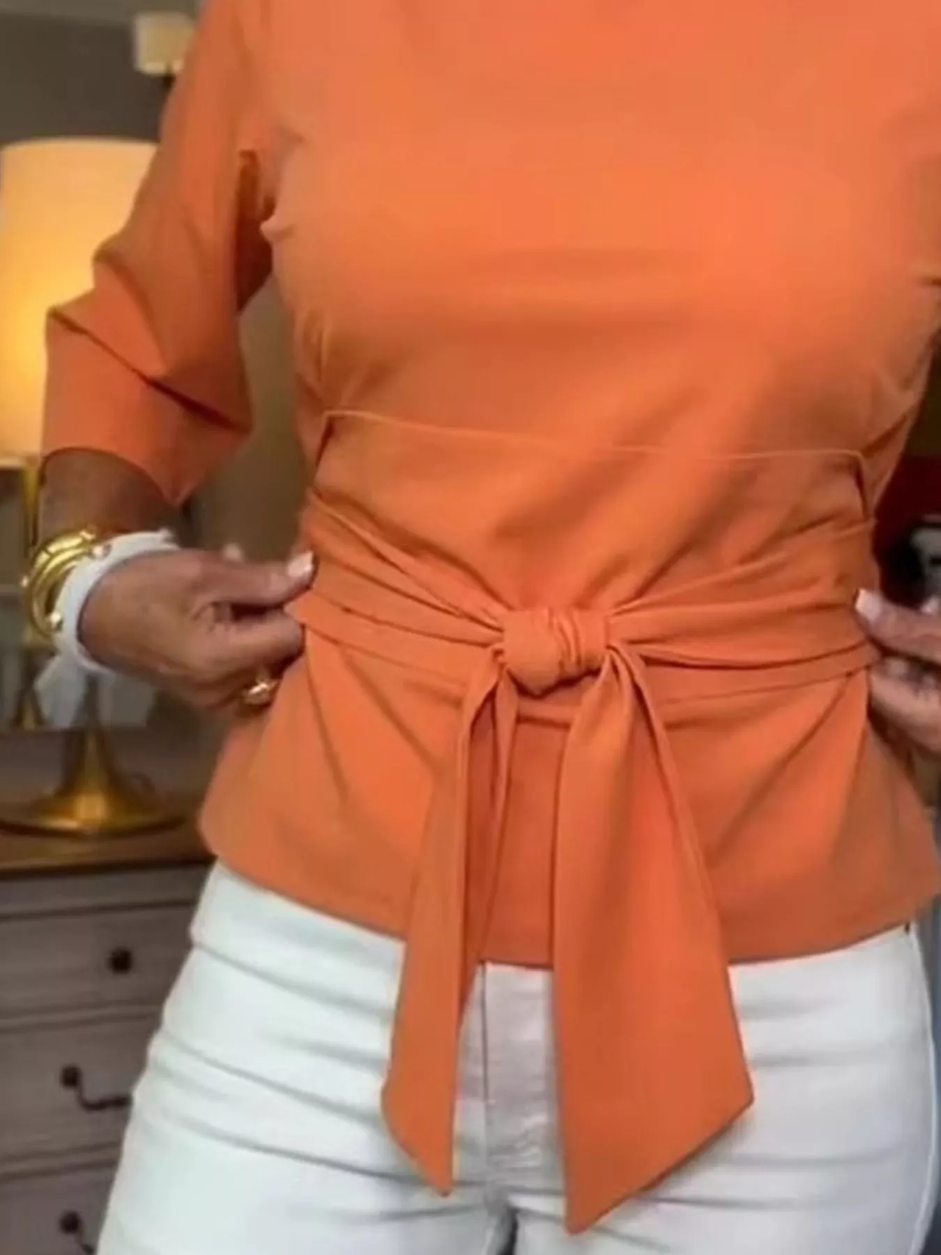 Full Size Tied 3/4 Sleeve Top Plus Size - Image 10