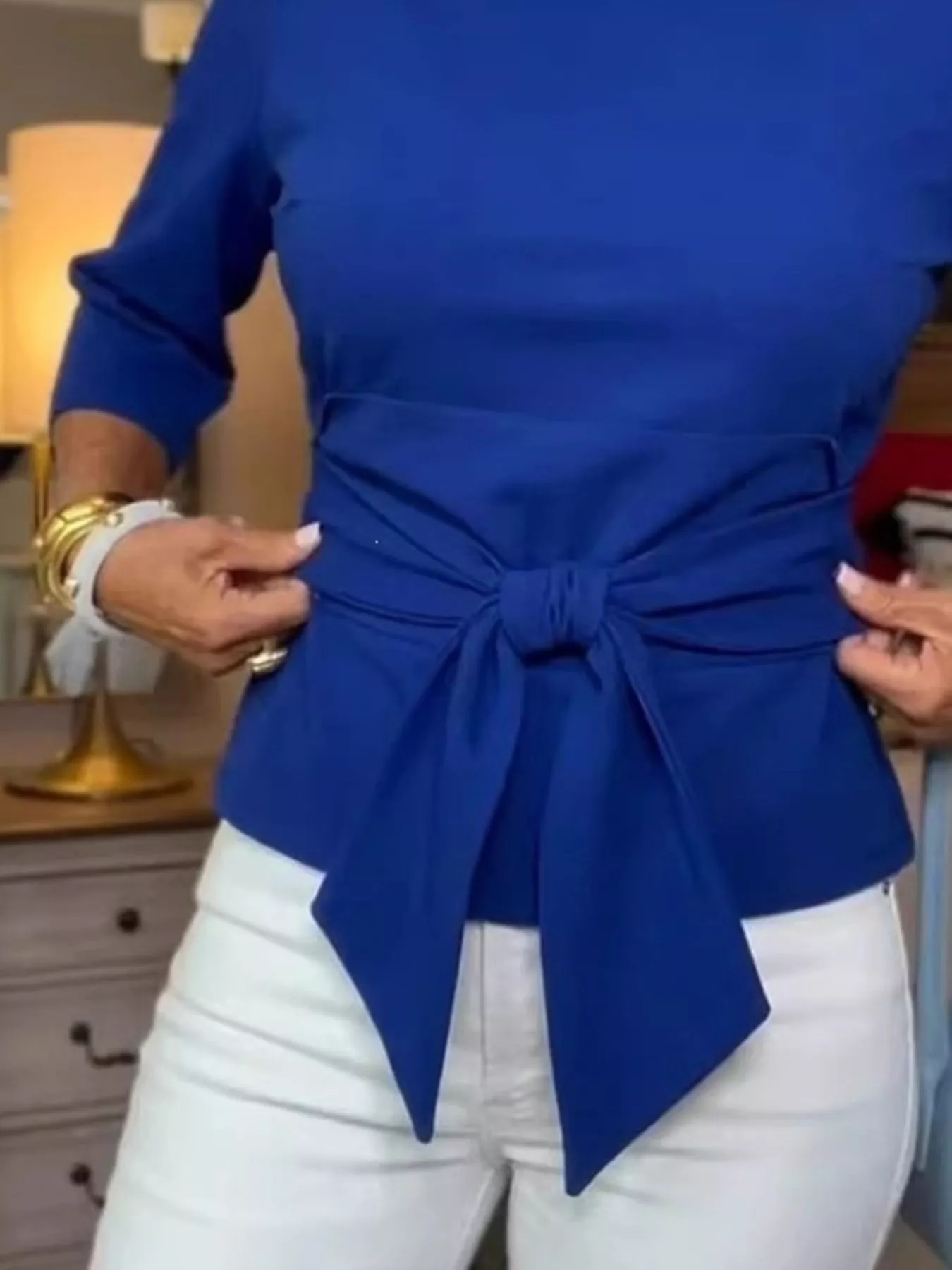 Full Size Tied 3/4 Sleeve Top Plus Size - Image 8