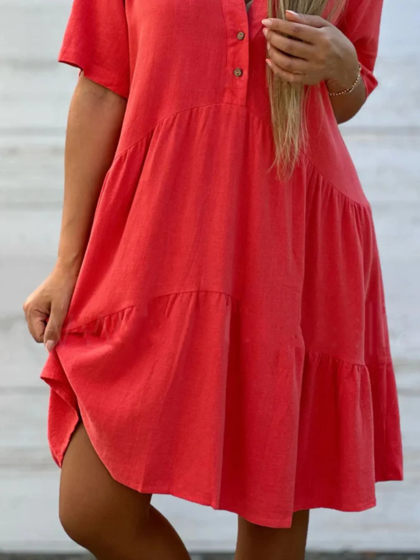 Full Size Tiered Button-Front Short Sleeve Dress Plus Size - Image 14