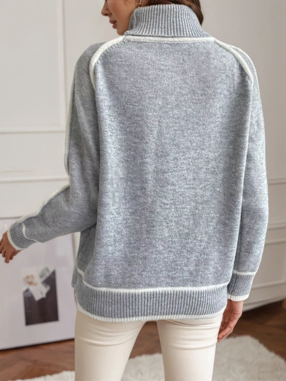 Full Size Turtleneck Contrast Trim Sweater Plus Size - Image 4