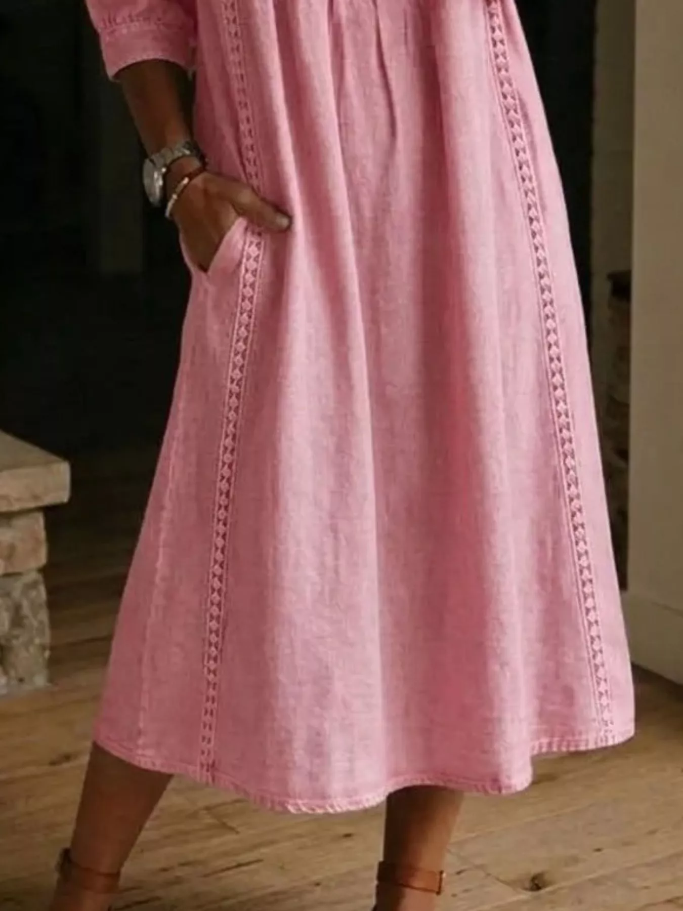 Full Size V-Neck 3/4 Sleeve Midi Dress Plus Size - Image 10