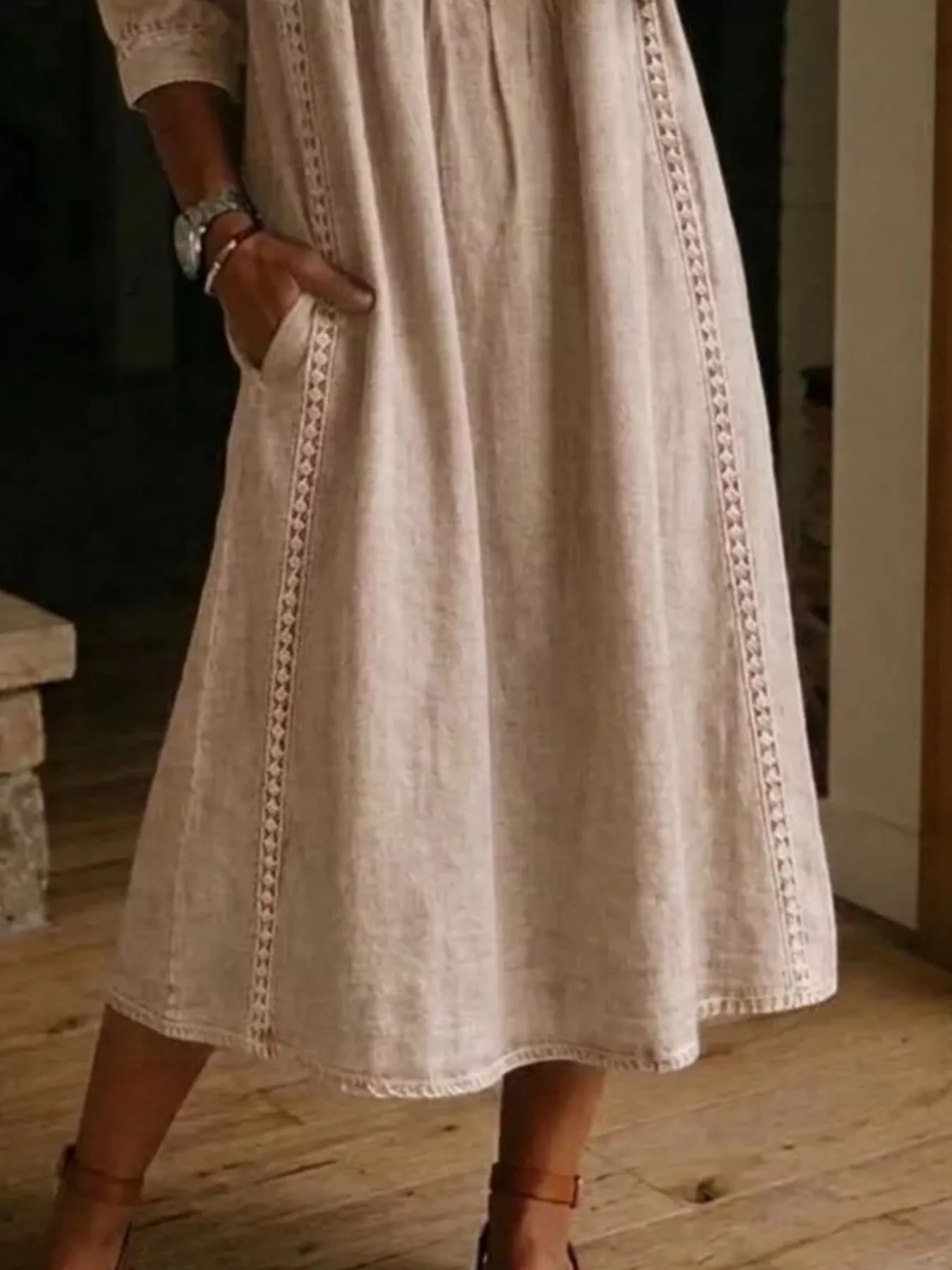 Full Size V-Neck 3/4 Sleeve Midi Dress Plus Size - Image 12