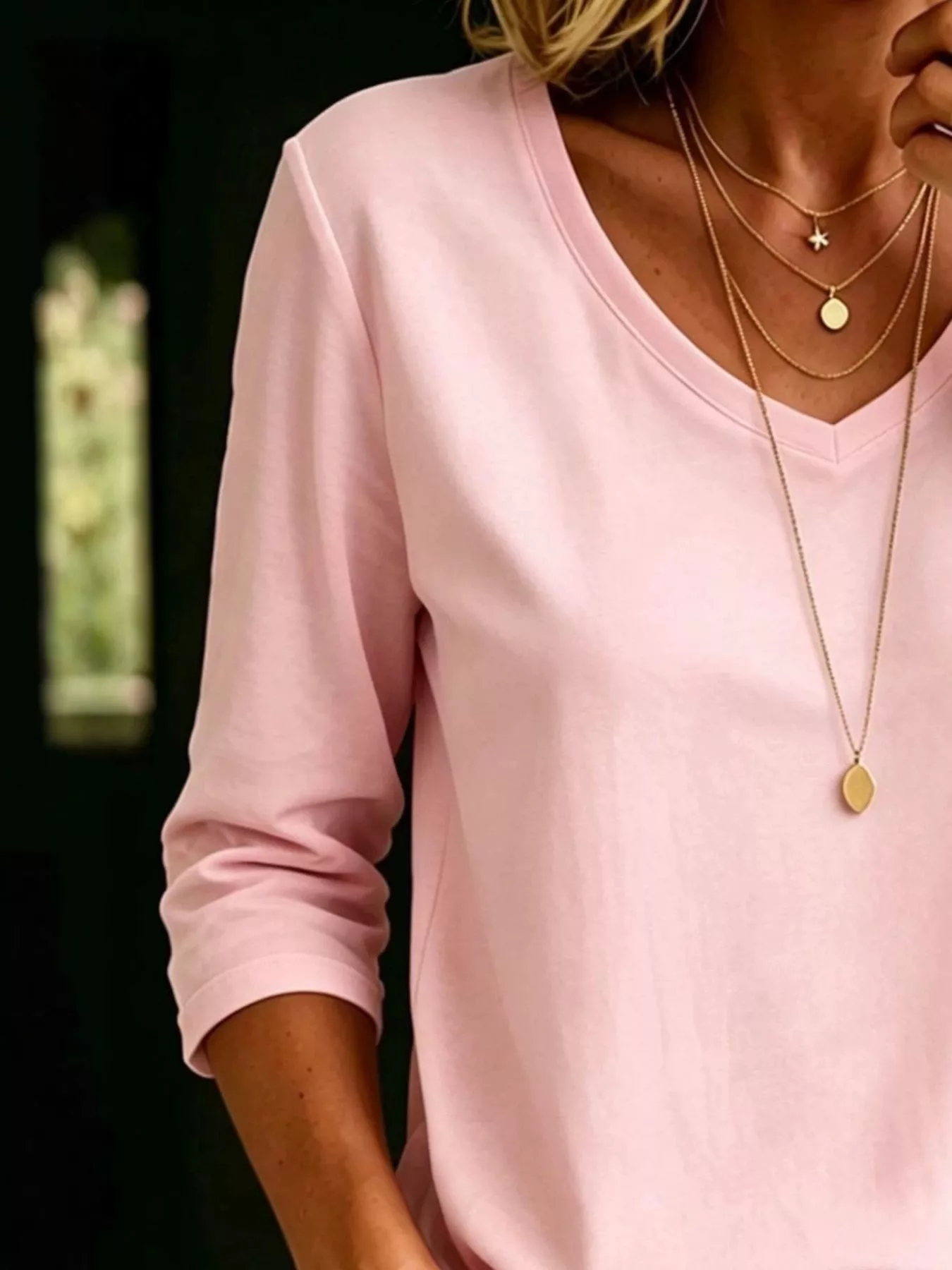 Full Size V-Neck 3/4 Sleeve T-Shirt Plus Size - Image 9