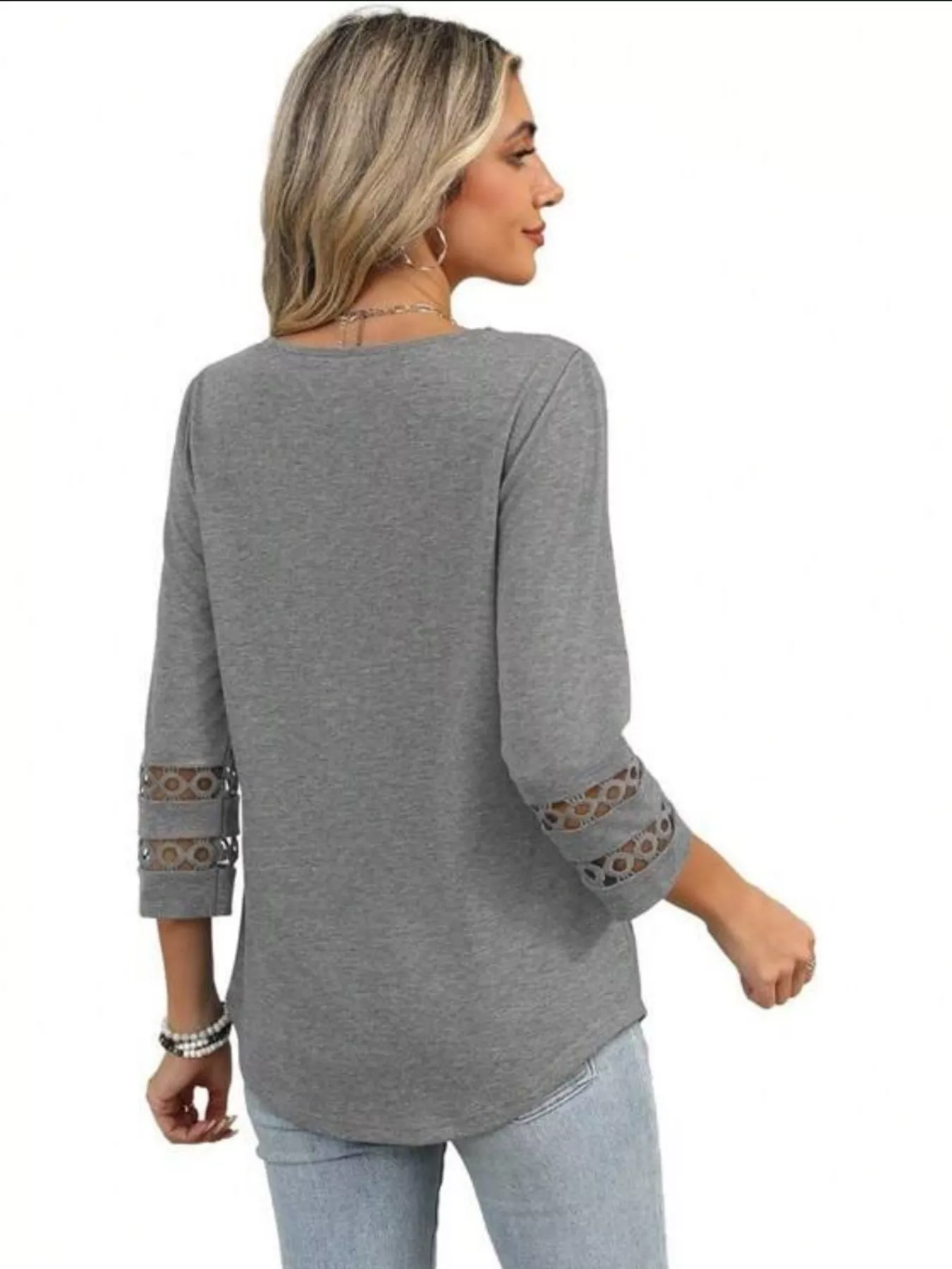 Full Size V-Neck 3/4 Sleeve T-Shirt Plus Size - Image 10
