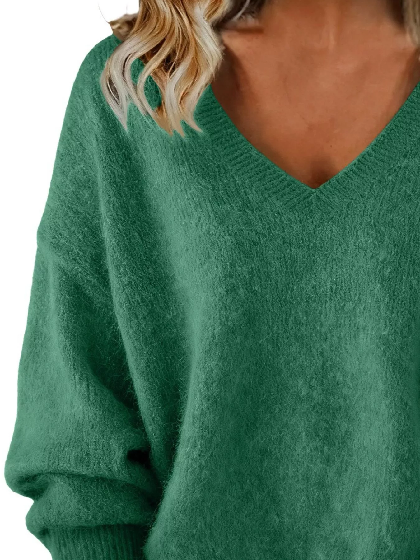 Full Size V-Neck Dropped Shoulder Sweater Plus Size - Image 14