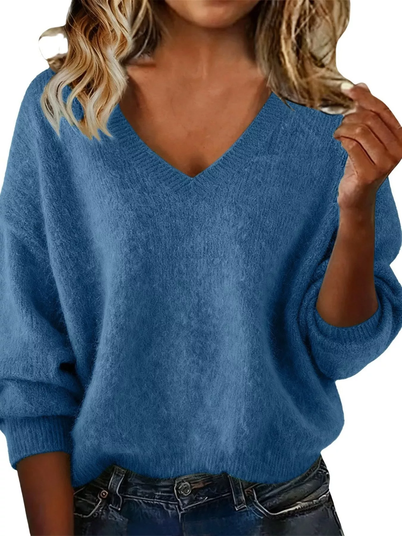 Full Size V-Neck Dropped Shoulder Sweater Plus Size - Image 17