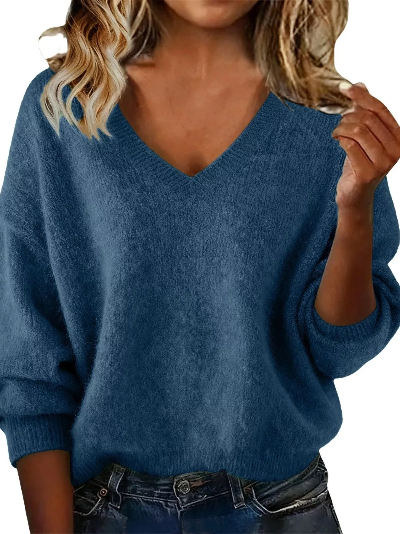 Full Size V-Neck Dropped Shoulder Sweater Plus Size - Image 19