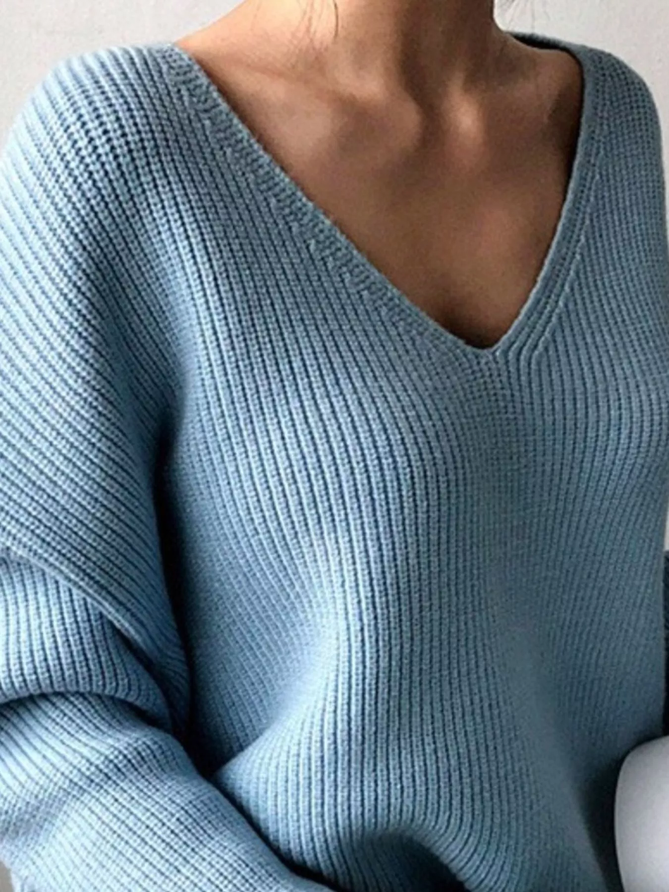 Full Size V-Neck Dropped Shoulder Sweater Plus Size - Image 6