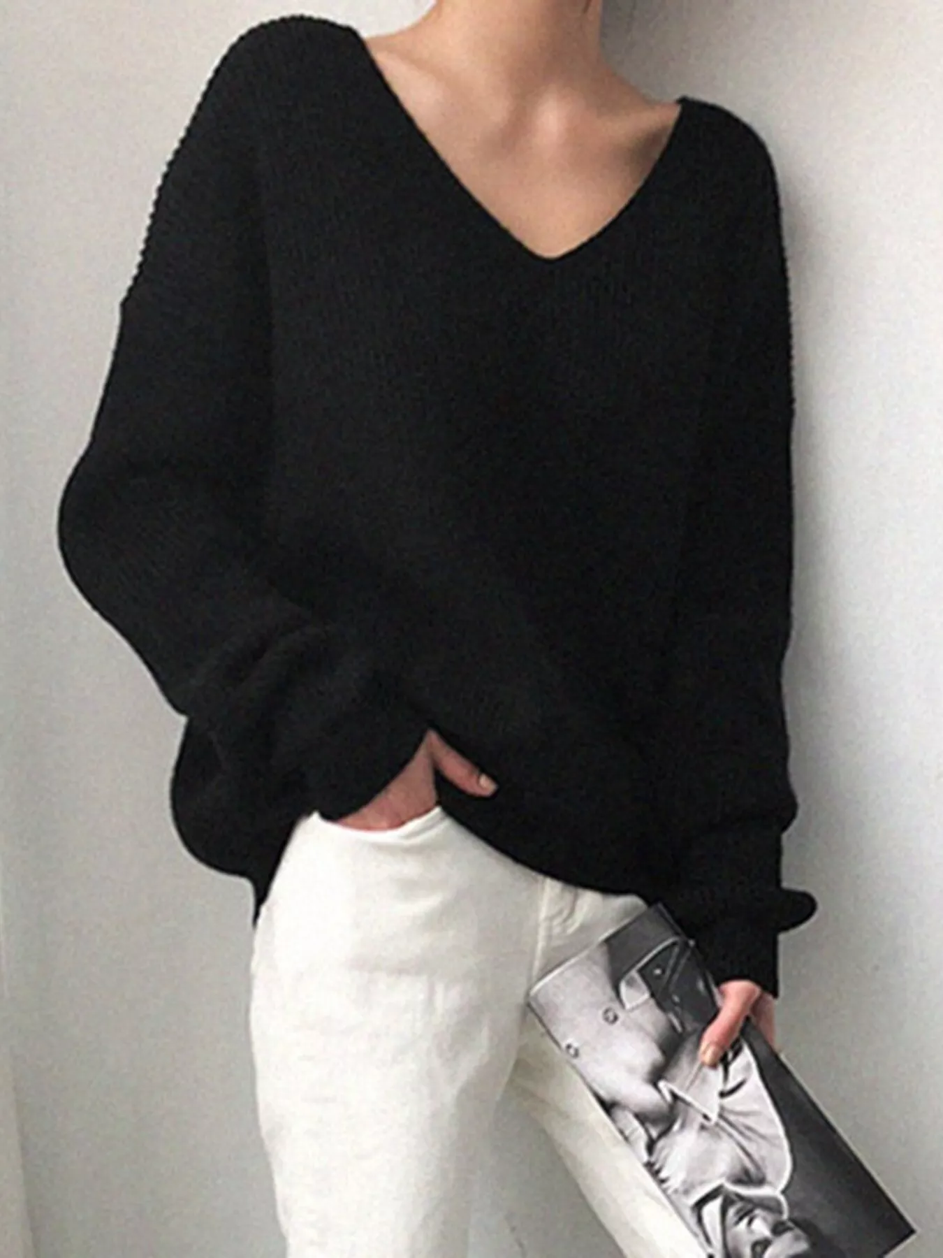Full Size V-Neck Dropped Shoulder Sweater Plus Size - Image 7