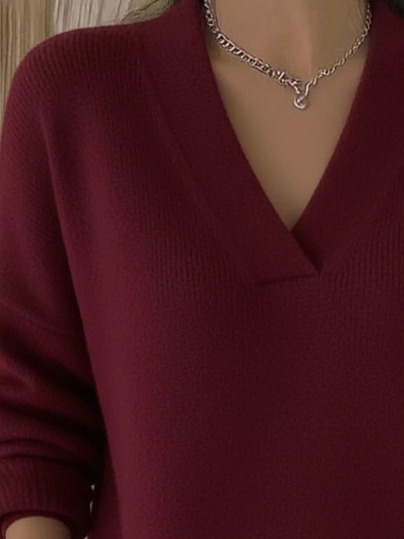 Full Size V-Neck Long Sleeve Sweater Plus Size - Image 11