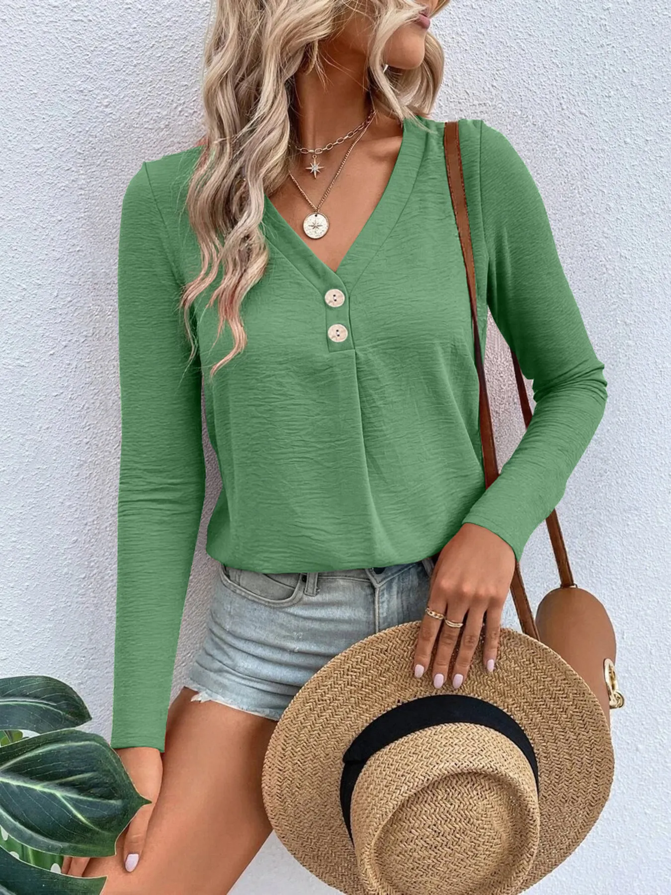 Full Size V-Neck Long Sleeve T-Shirt Plus Size - Image 17