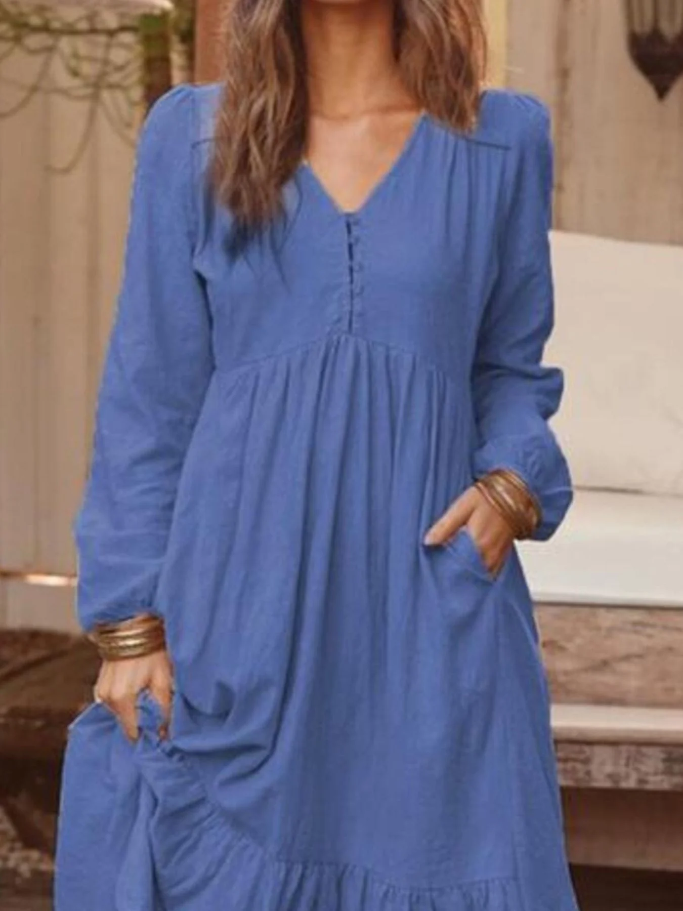 Full Size V-Neck Long Sleeve Tiered Maxi Dress Plus Size - Image 8