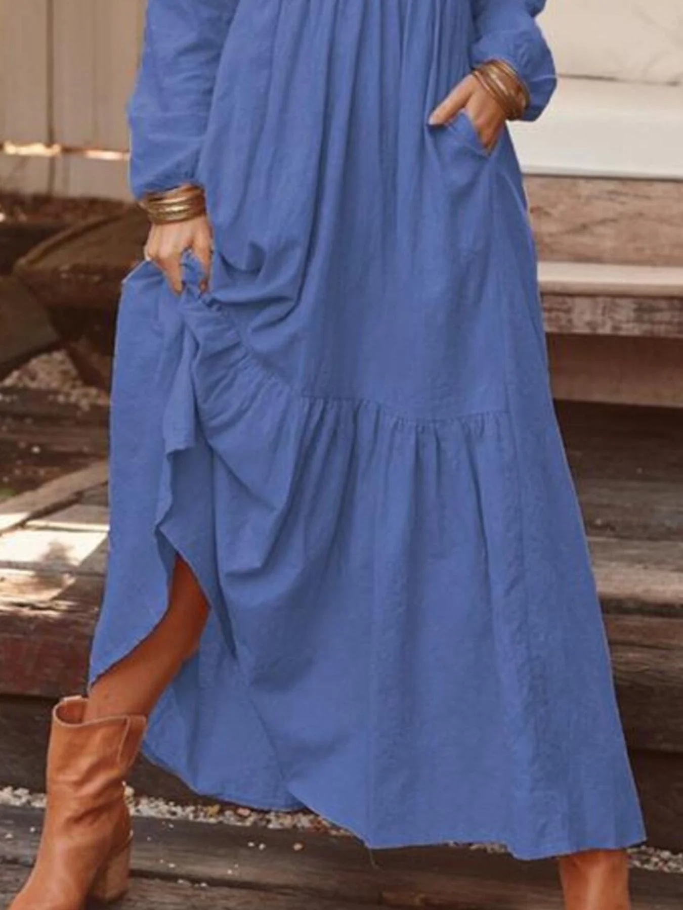 Full Size V-Neck Long Sleeve Tiered Maxi Dress Plus Size - Image 9