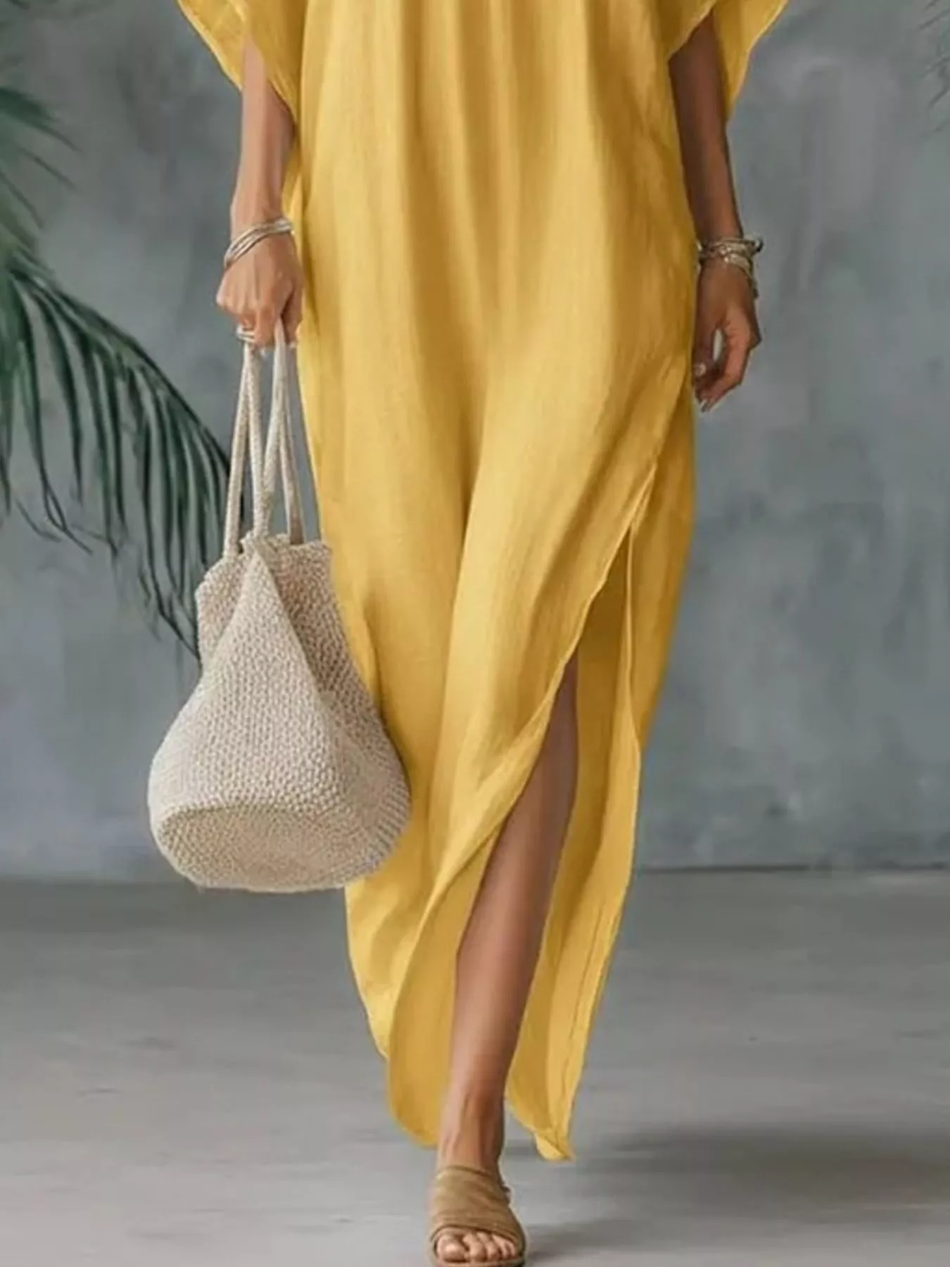 Full Size V-Neck Maxi Dress with Side Slits Plus Size - Image 10