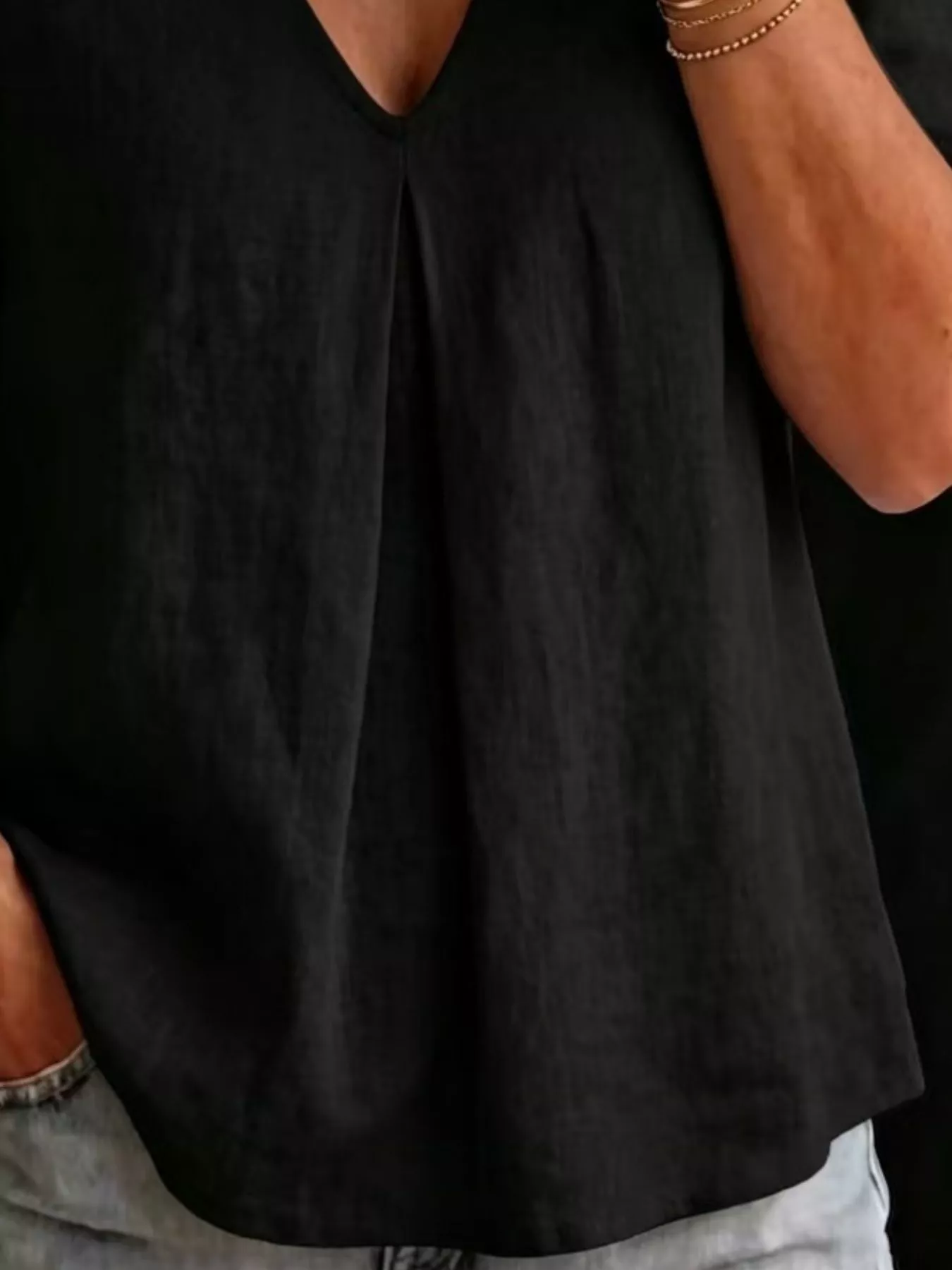 Full Size V-Neck Pleated Short Sleeve Blouse Plus Size - Image 10