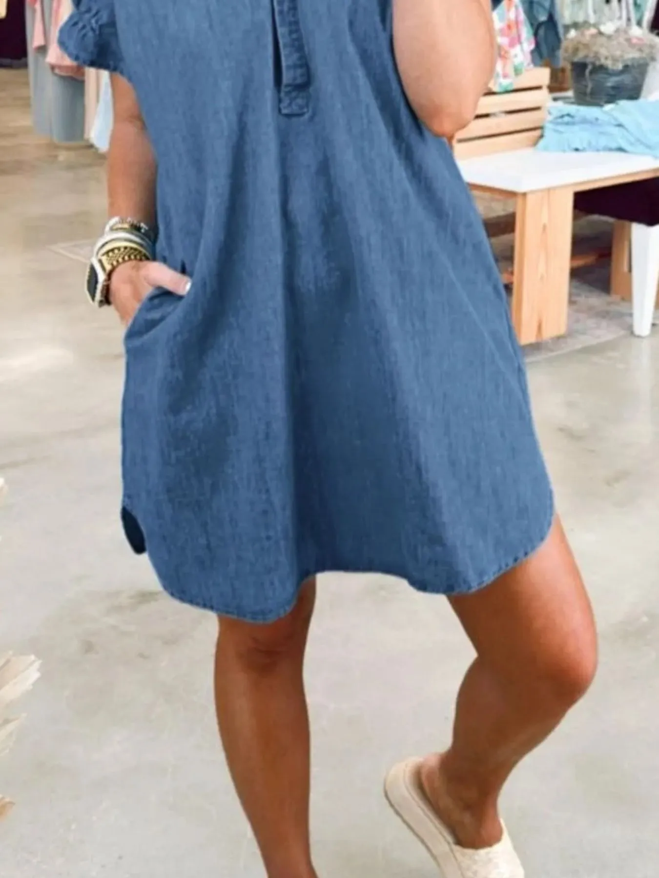 Full Size V-Neck Short Sleeve Denim Dress Plus Size - Image 27