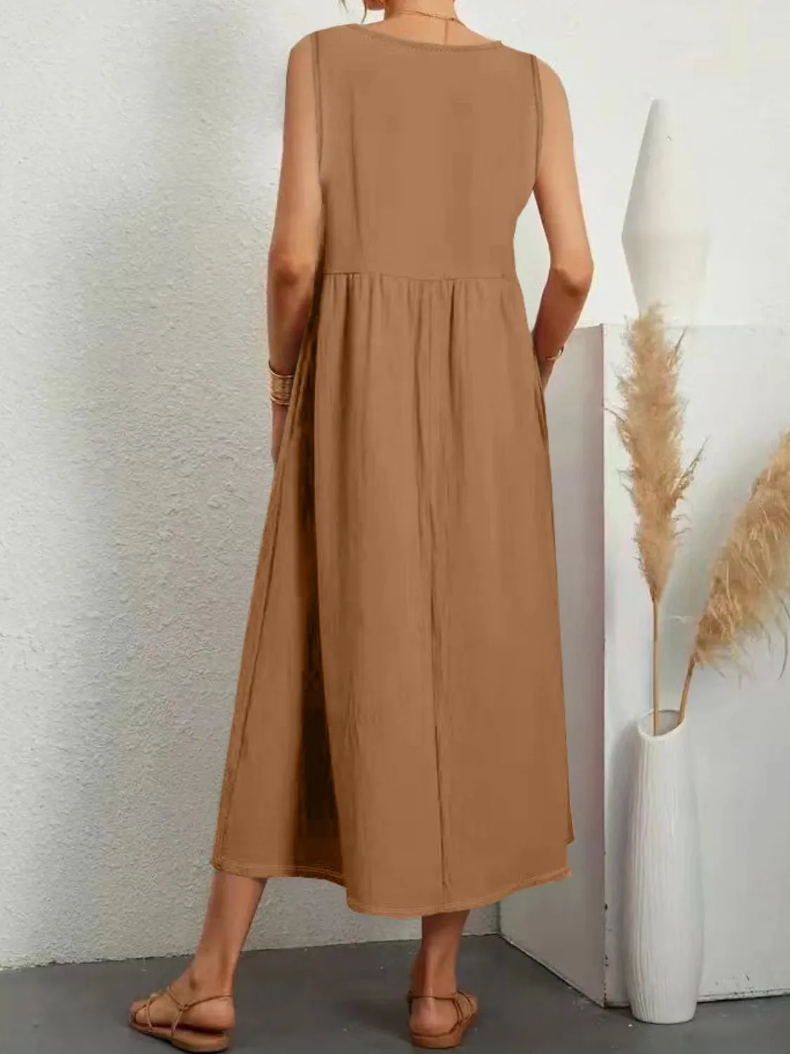 Full Size V-Neck Sleeveless Dress with Pockets Plus Size - Image 3