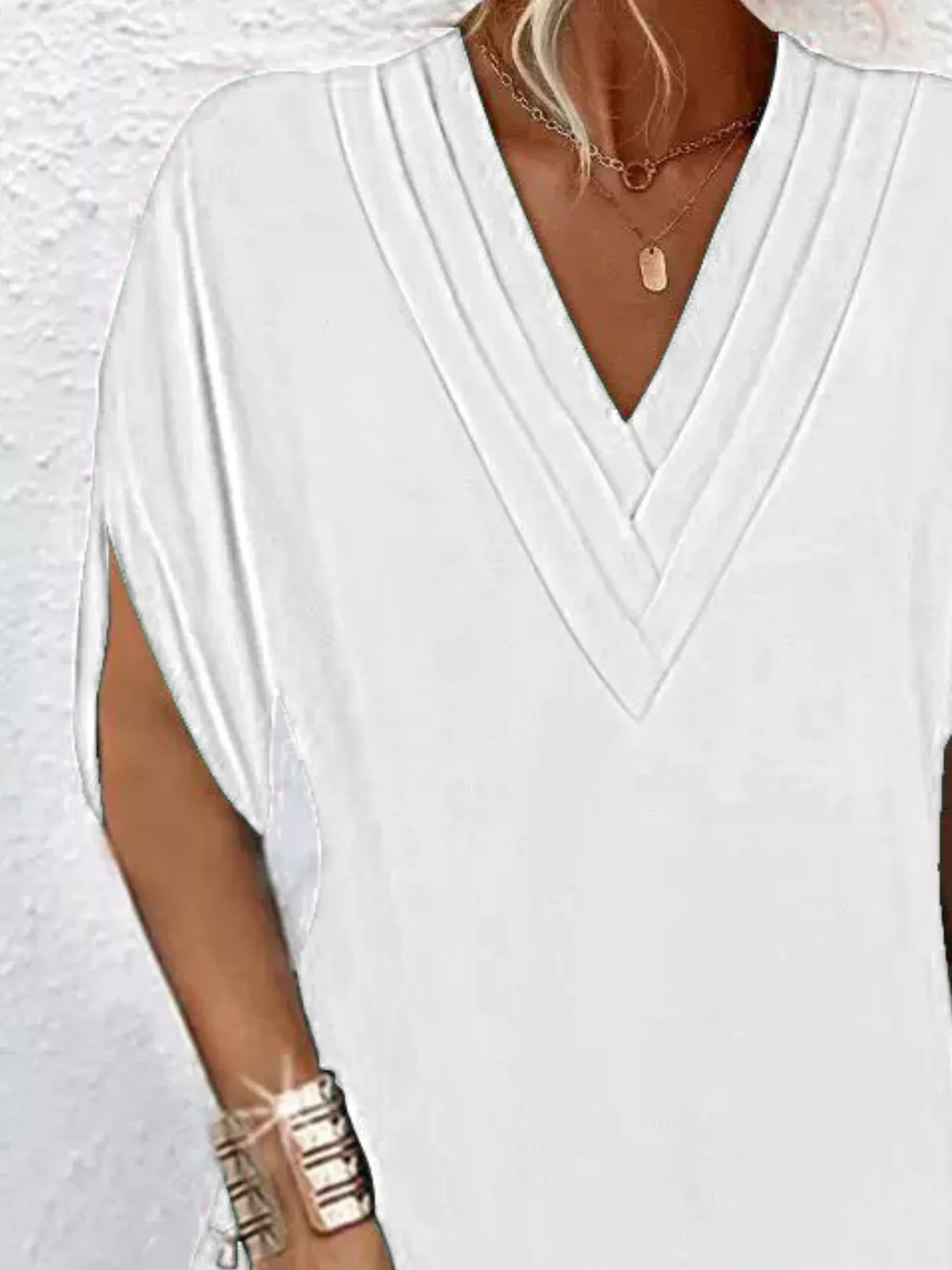 Full Size V-Neck Slit Sleeve Mini Dress Plus Size - Image 11