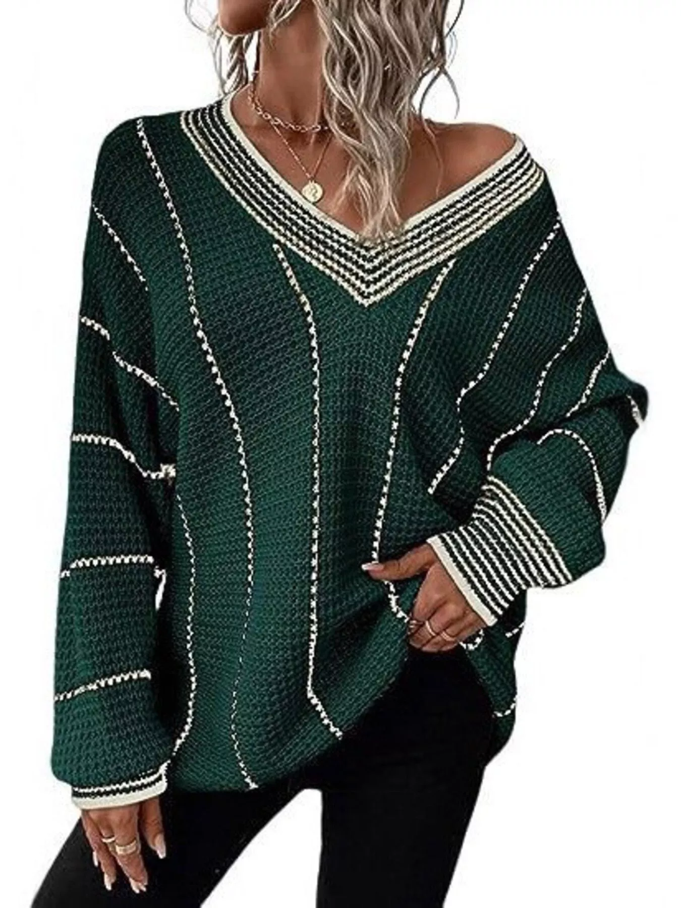 Full Size V-Neck Textured Knit Sweater Plus Size - Image 20