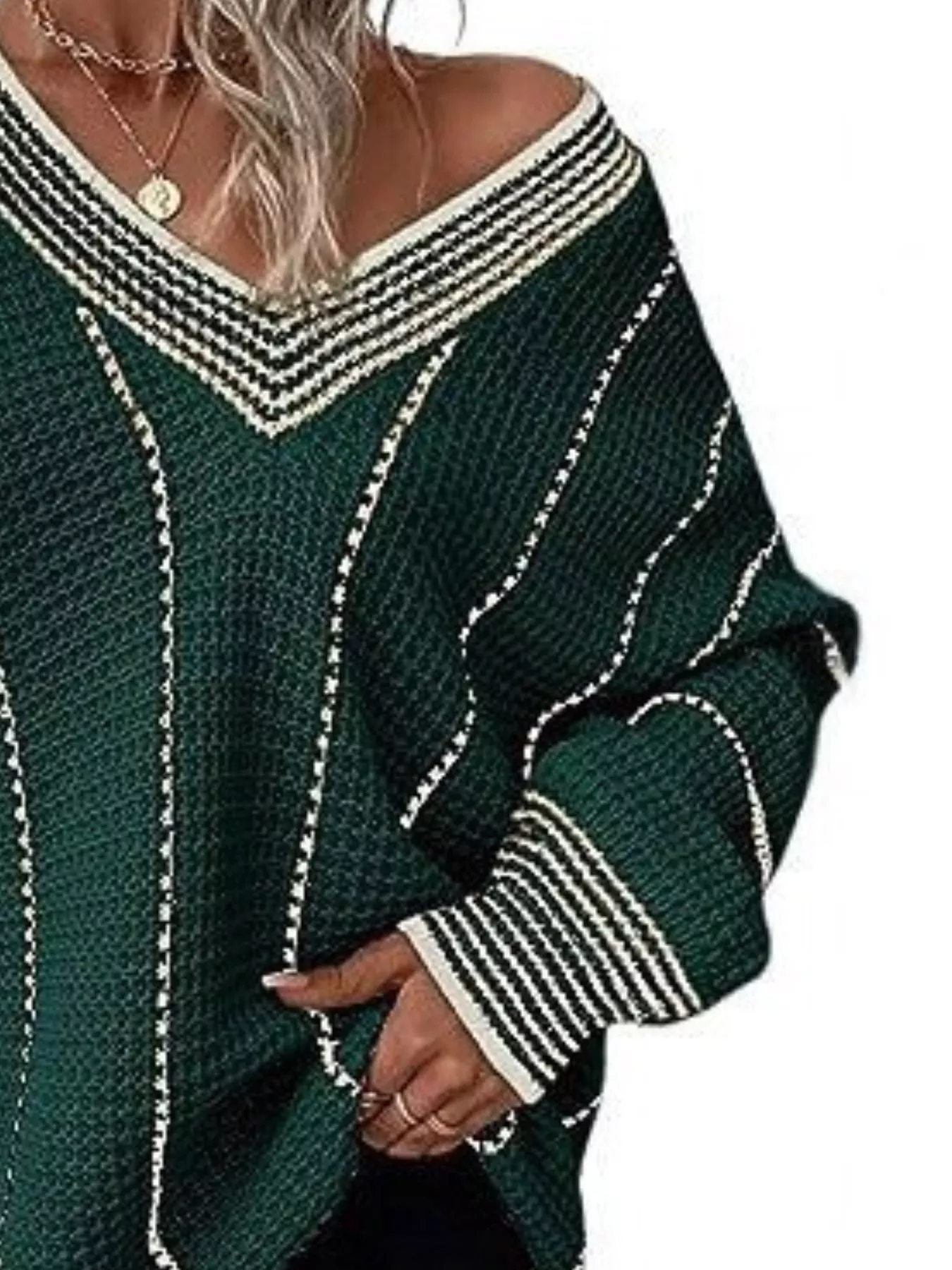 Full Size V-Neck Textured Knit Sweater Plus Size - Image 21