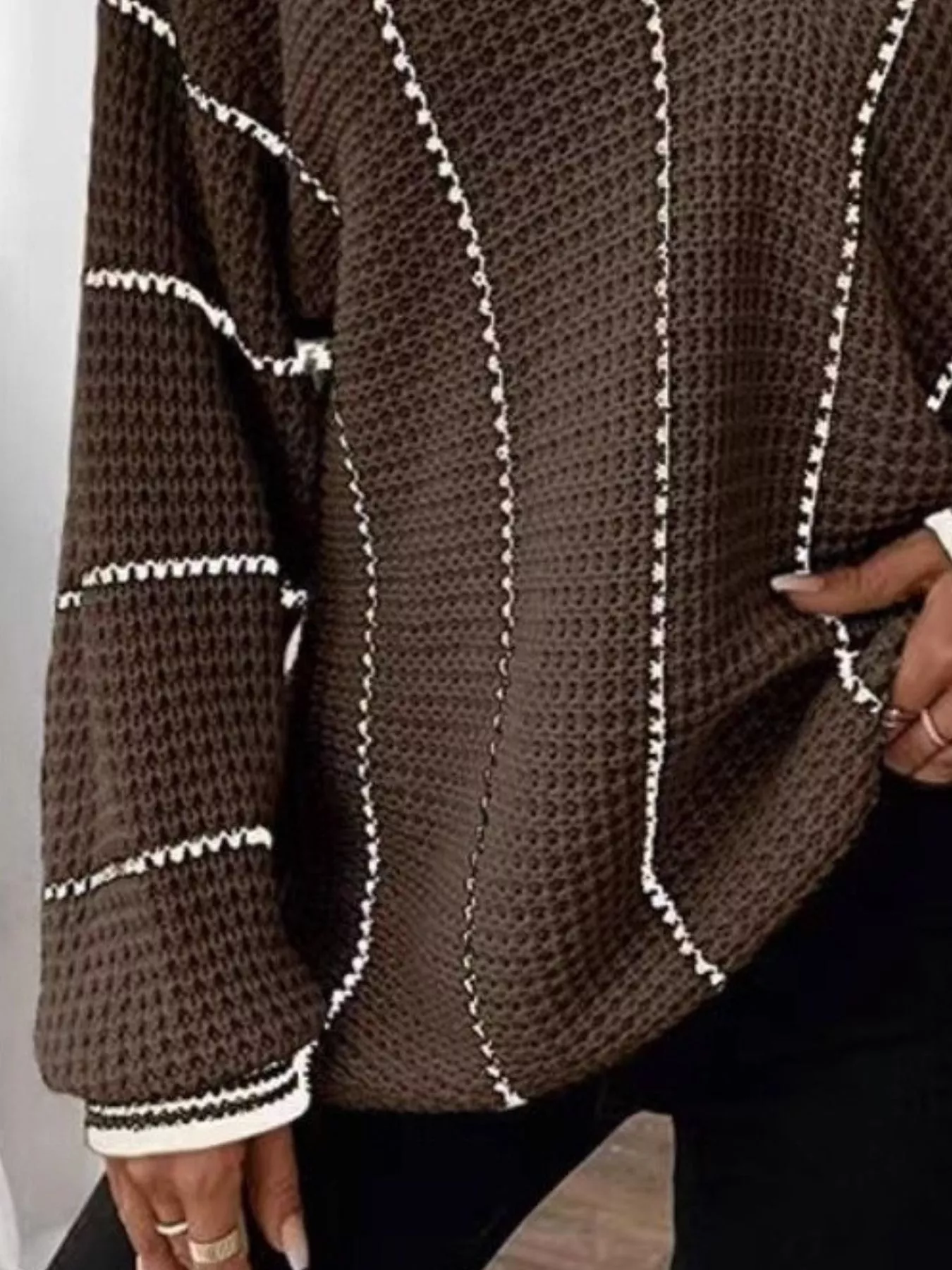 Full Size V-Neck Textured Knit Sweater Plus Size - Image 3