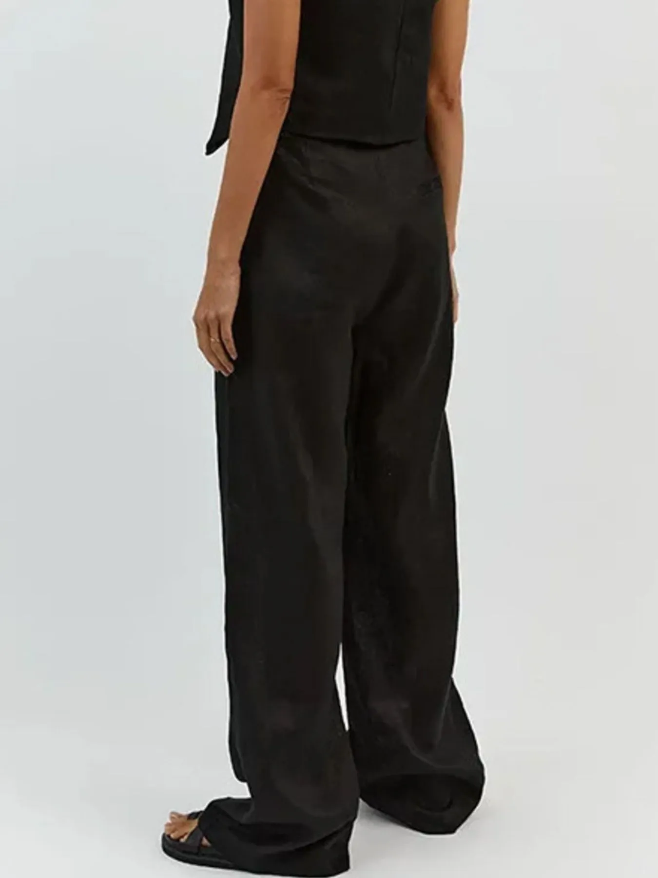 Full Size V-Neck Vest and Wide Leg Pants Set Plus Size - Image 10