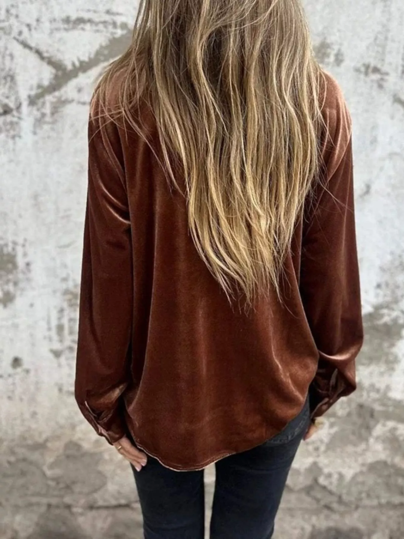 Full Size Velvet Button-Up Long Sleeve Shirt Plus Size - Image 3