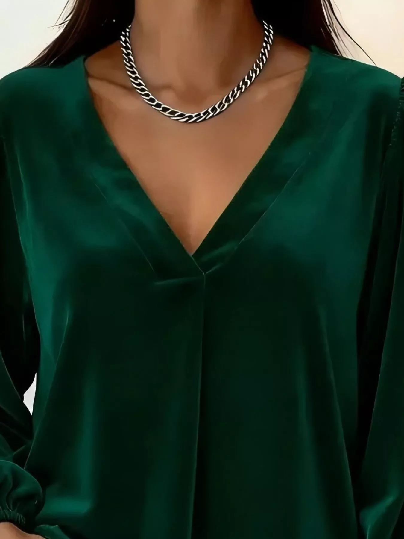 Full Size Velvet V-Neck Long Sleeve Blouse Plus Size - Image 8