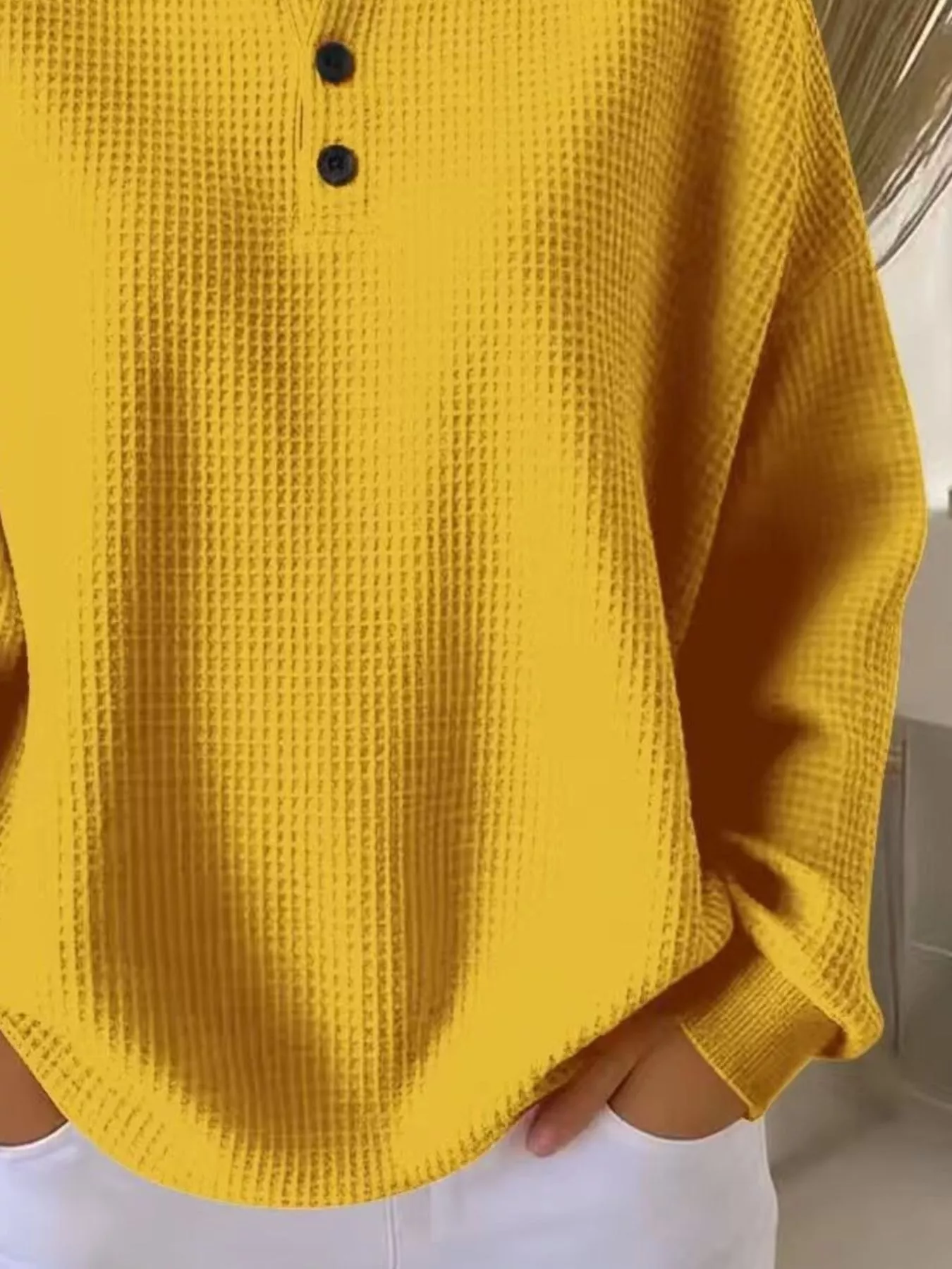 Full Size Waffle Knit Button Detail Top Plus Size - Image 12
