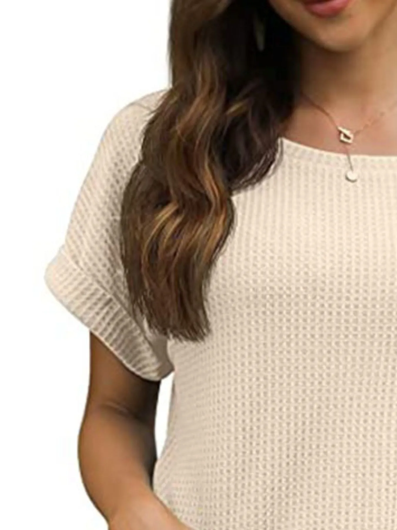 Full Size Waffle Knit Relaxed Fit T-Shirt Plus Size - Image 11