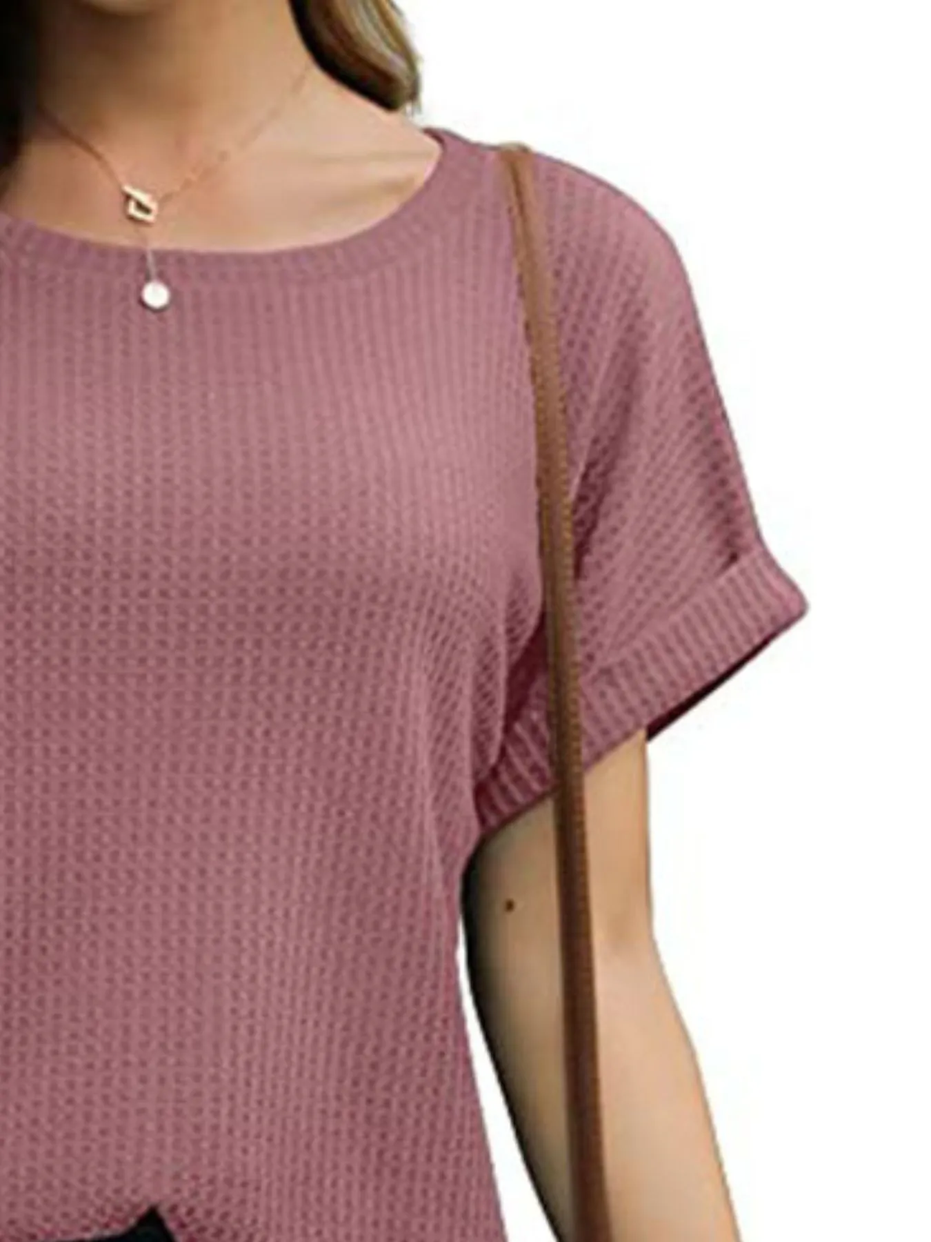 Full Size Waffle Knit Relaxed Fit T-Shirt Plus Size - Image 15