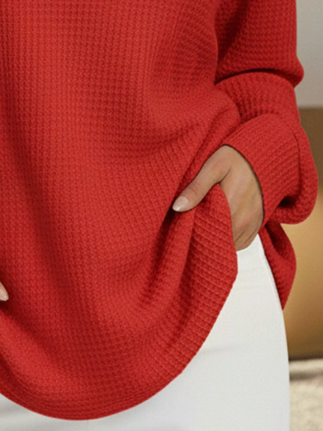 Full Size Waffle Knit V-Neck T-Shirt Plus Size - Image 3