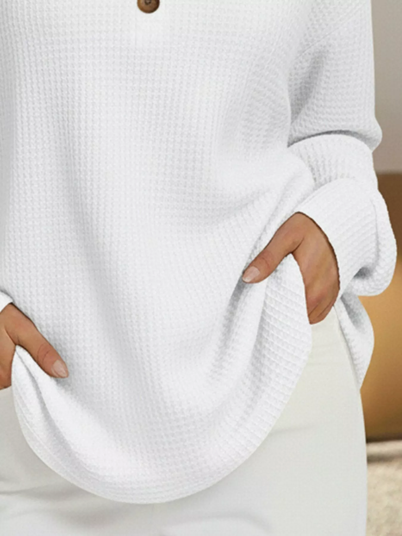 Full Size Waffle Knit V-Neck T-Shirt Plus Size - Image 9