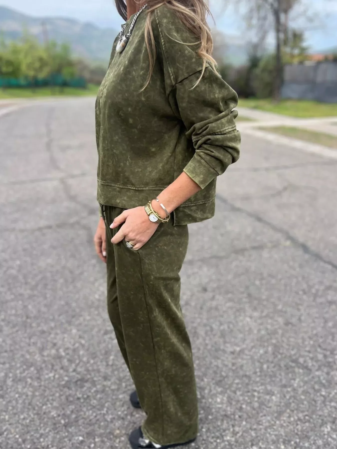 Full Size Washed Round Neck Top and Drawstring Pants Set Plus Size - Image 11