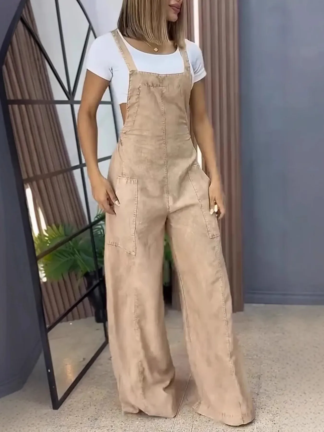 Full Size Wide Leg Washed Denim Overalls Plus Size - Image 4
