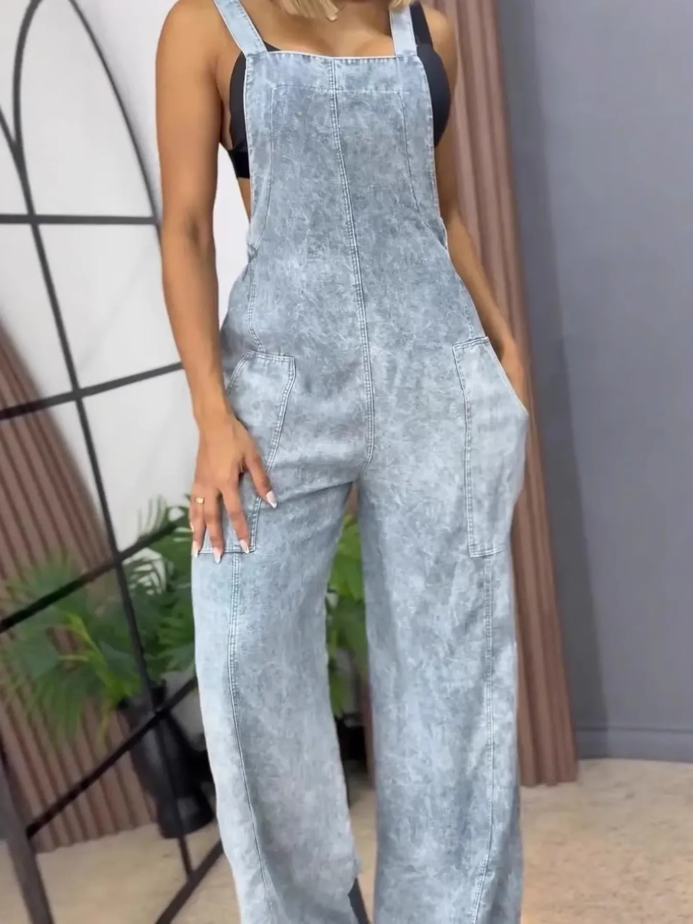 Full Size Wide Leg Washed Denim Overalls Plus Size - Image 7