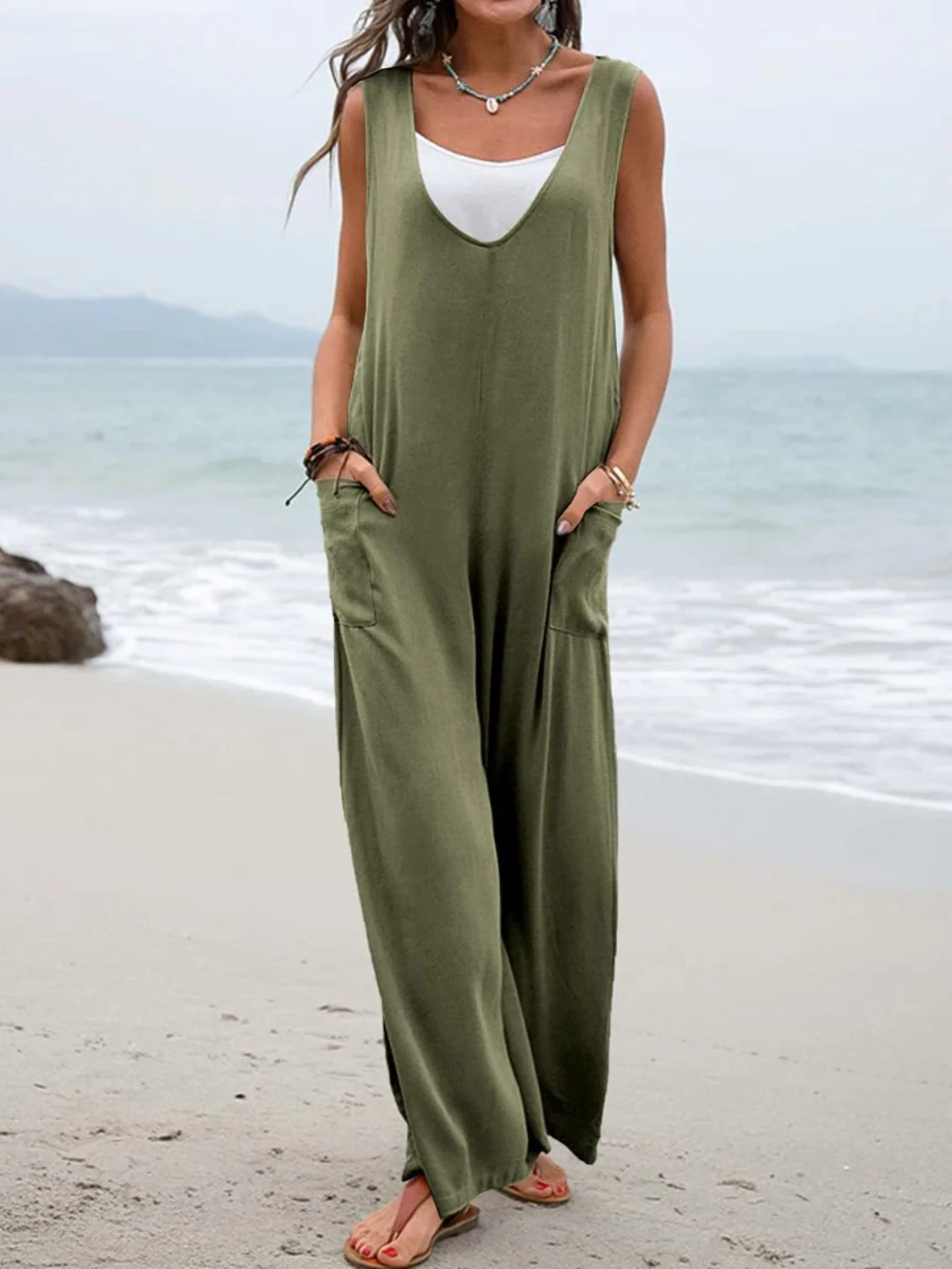 Full Size Wide Strap Jumpsuit with Pockets - Image 7