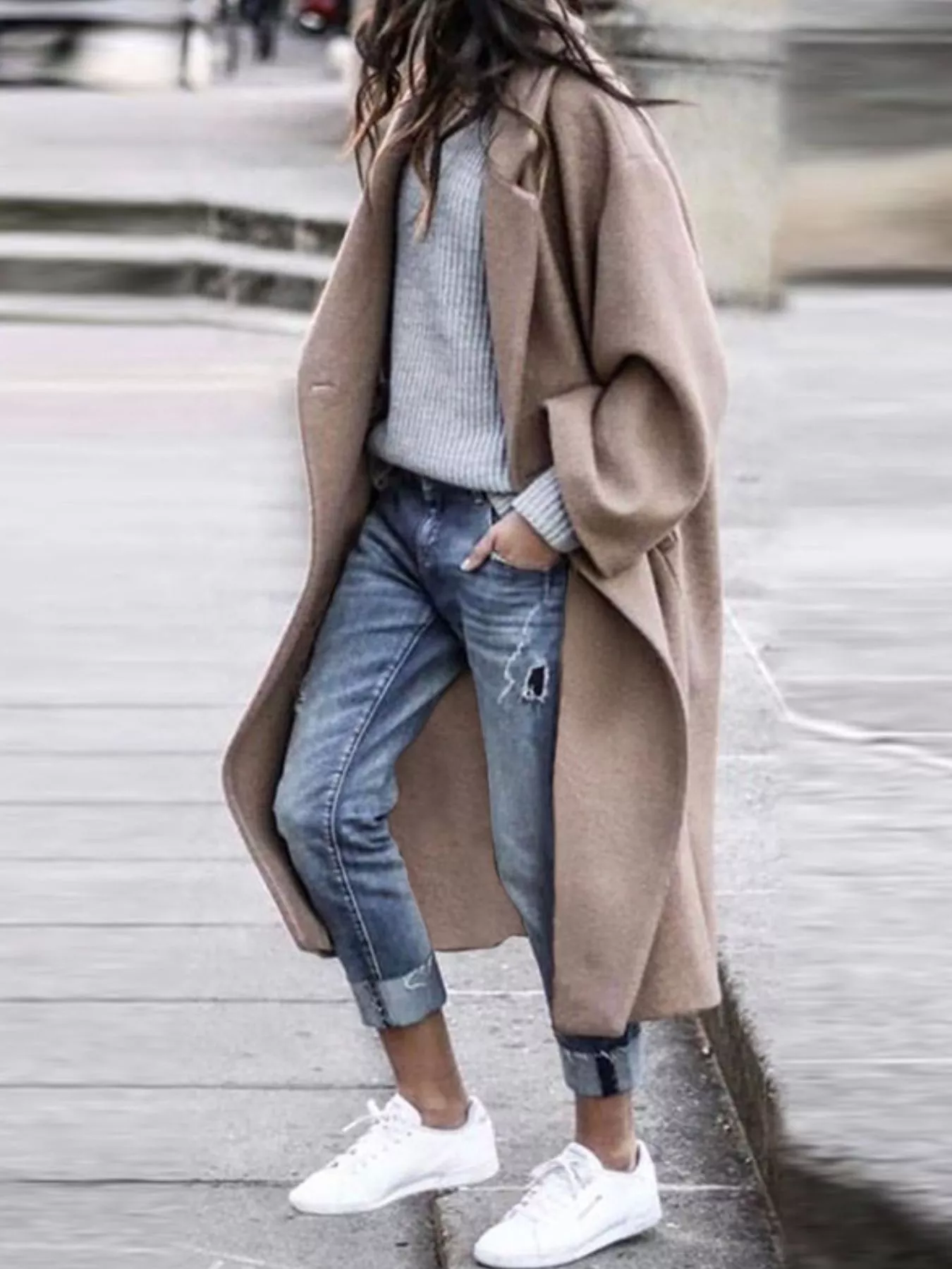 Full Size Wool Blend Longline Overcoat Plus Size - Image 3