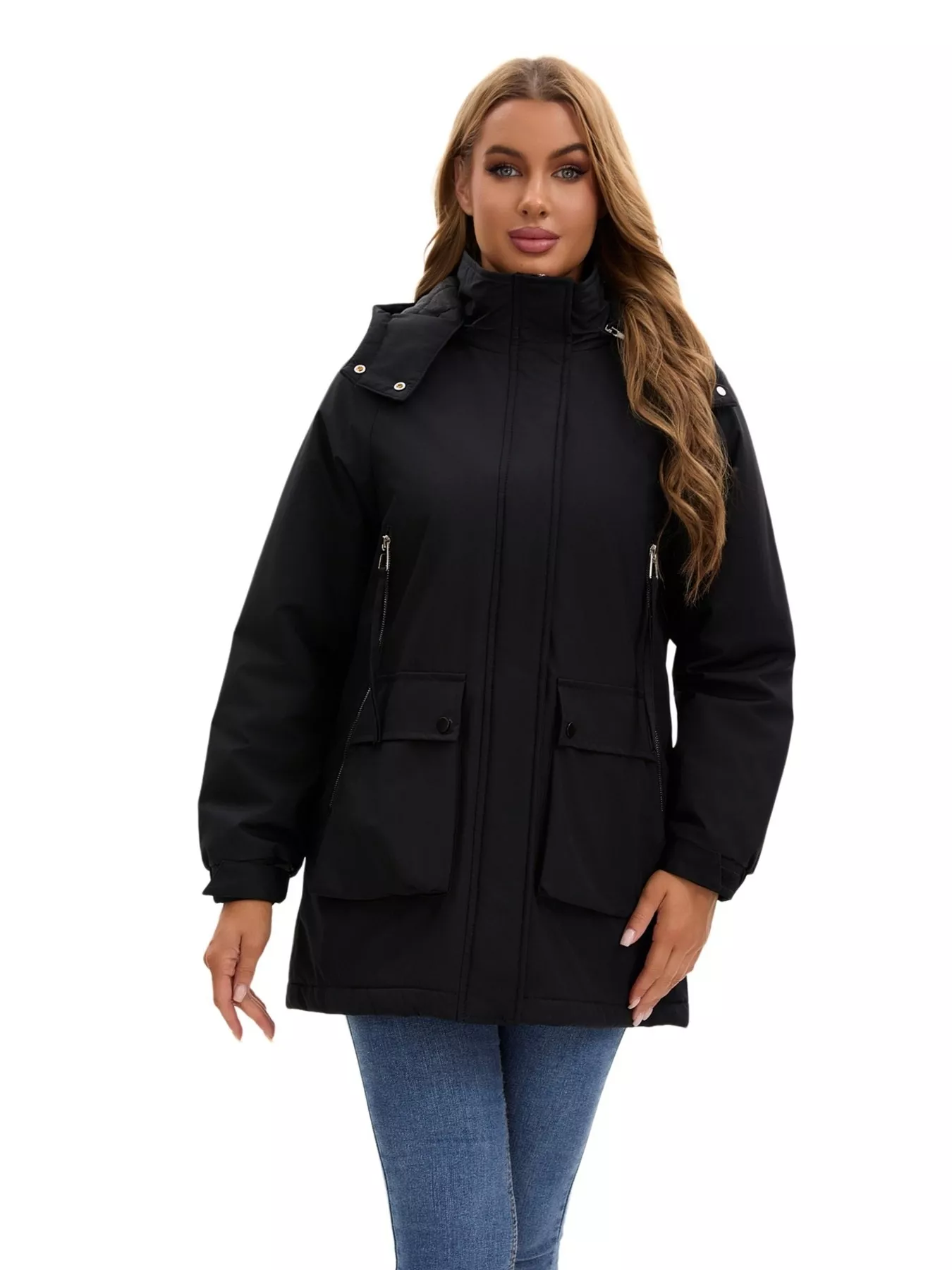 Full Size Zip Up Hooded Parka Outerwear Plus Size - Image 11