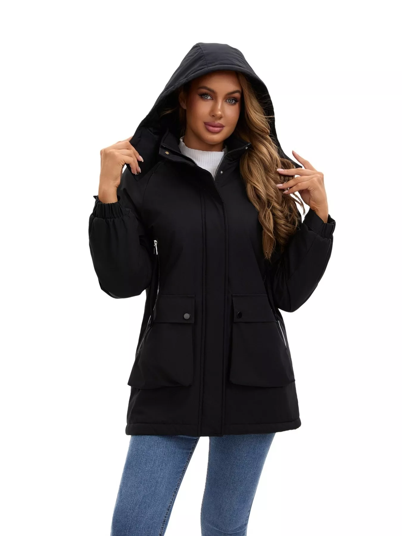 Full Size Zip Up Hooded Parka Outerwear Plus Size - Image 14