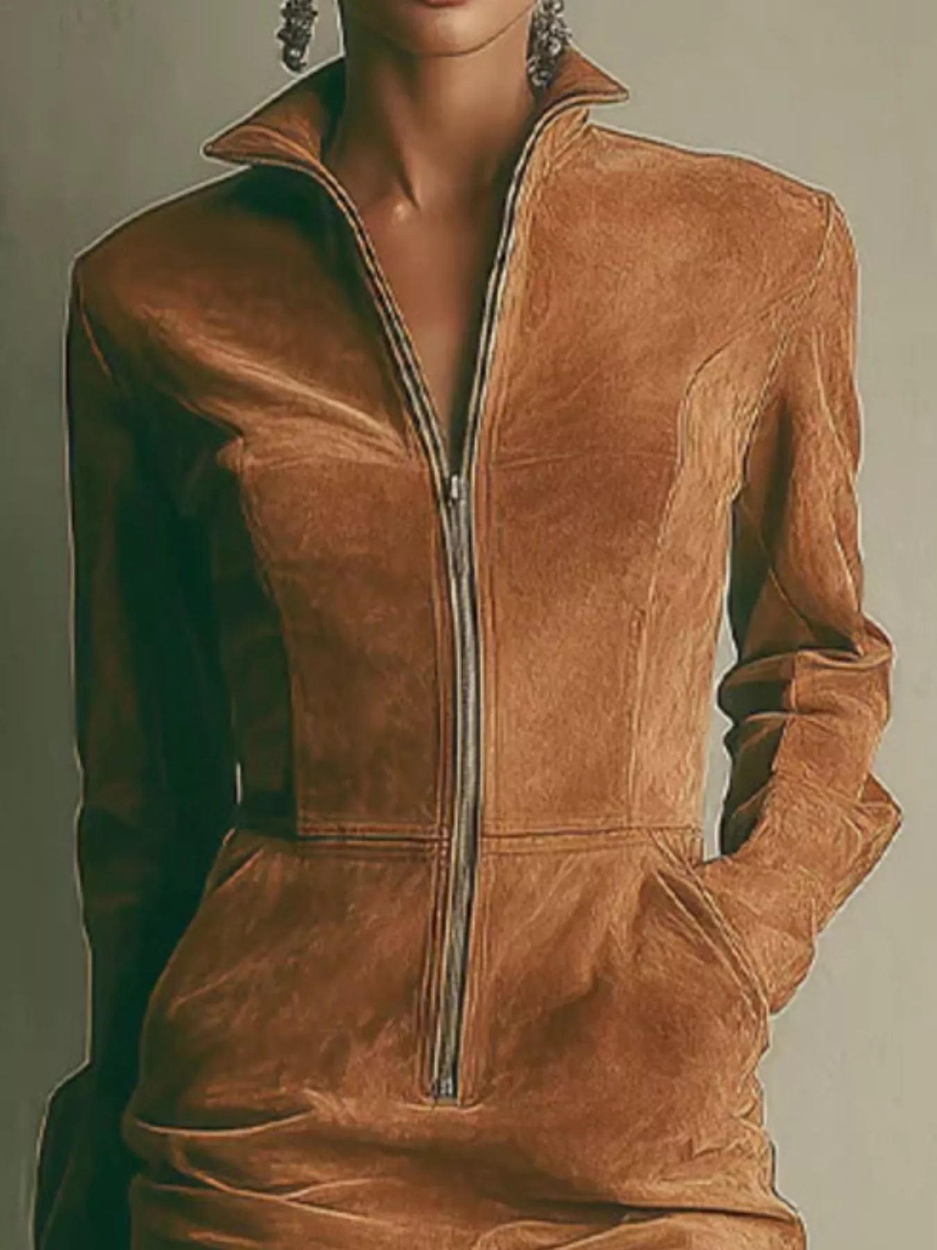 Full Size Zip-Up Long Sleeve Mini Dress Plus Size - Image 3