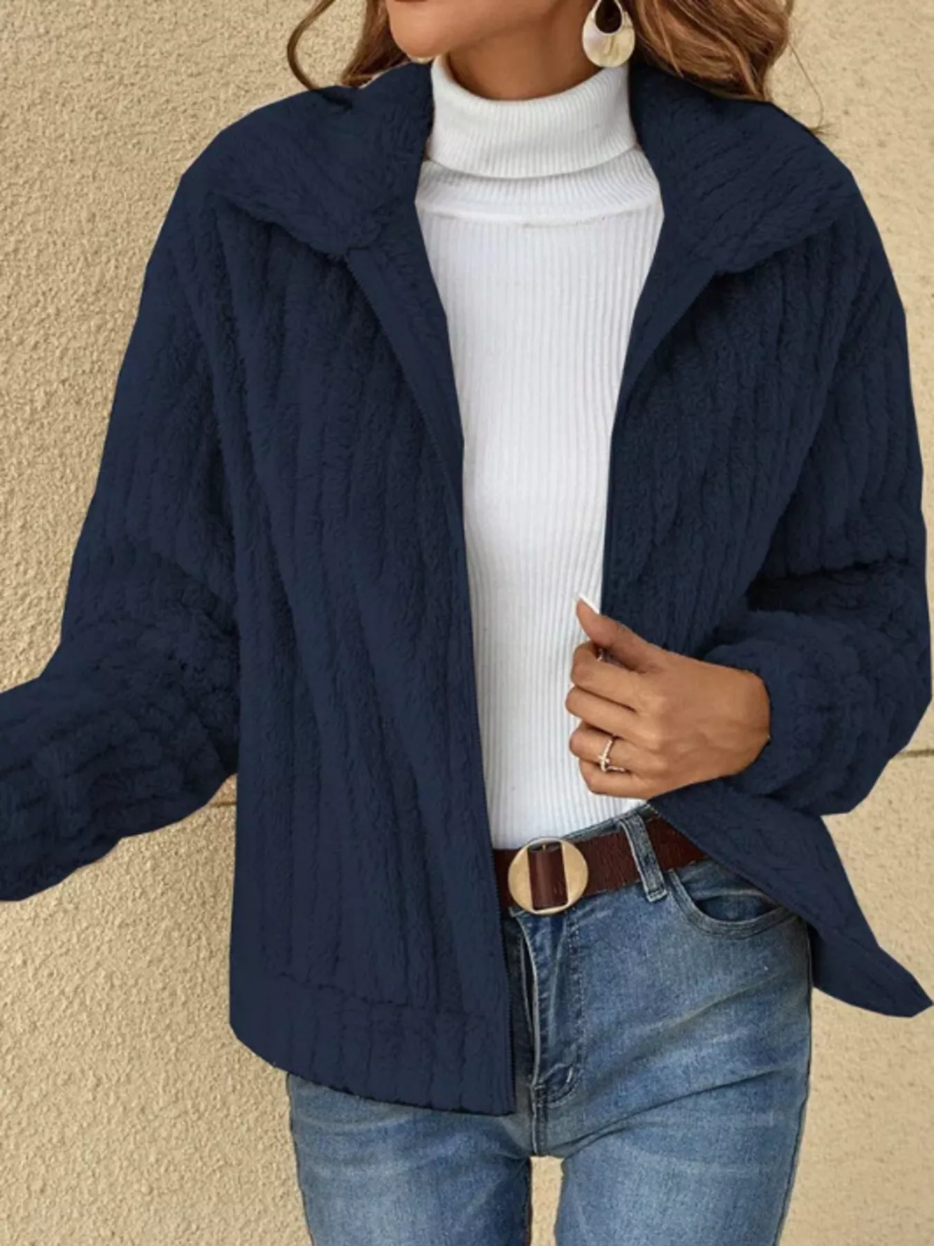 Full Size Zip-Up Long Sleeve Texture Jacket Plus Size - Image 10