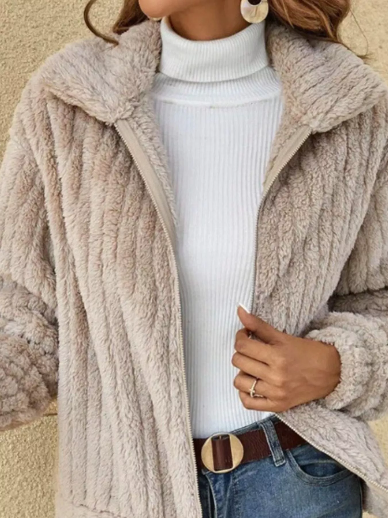 Full Size Zip-Up Long Sleeve Texture Jacket Plus Size - Image 14