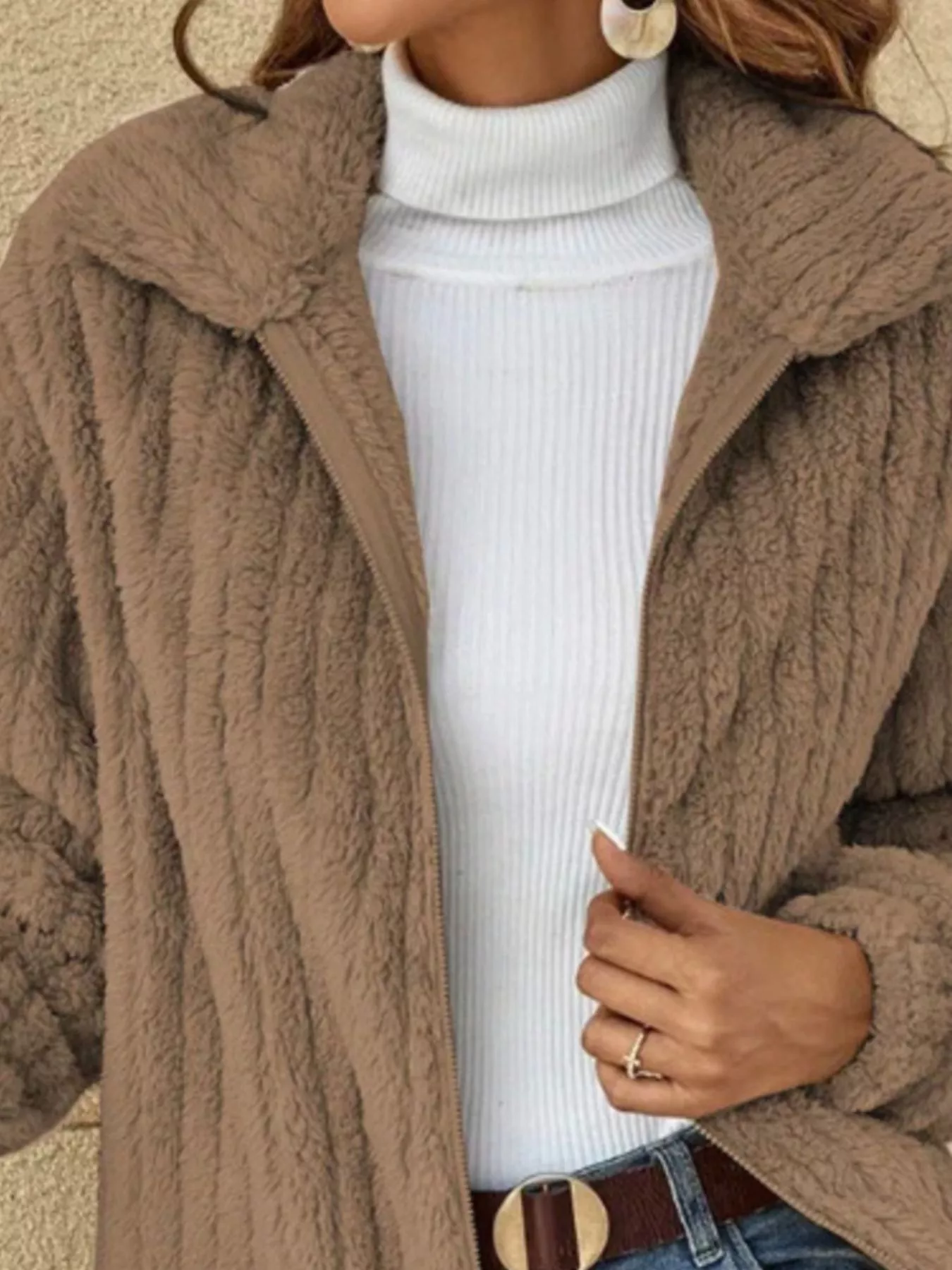 Full Size Zip-Up Long Sleeve Texture Jacket Plus Size - Image 2