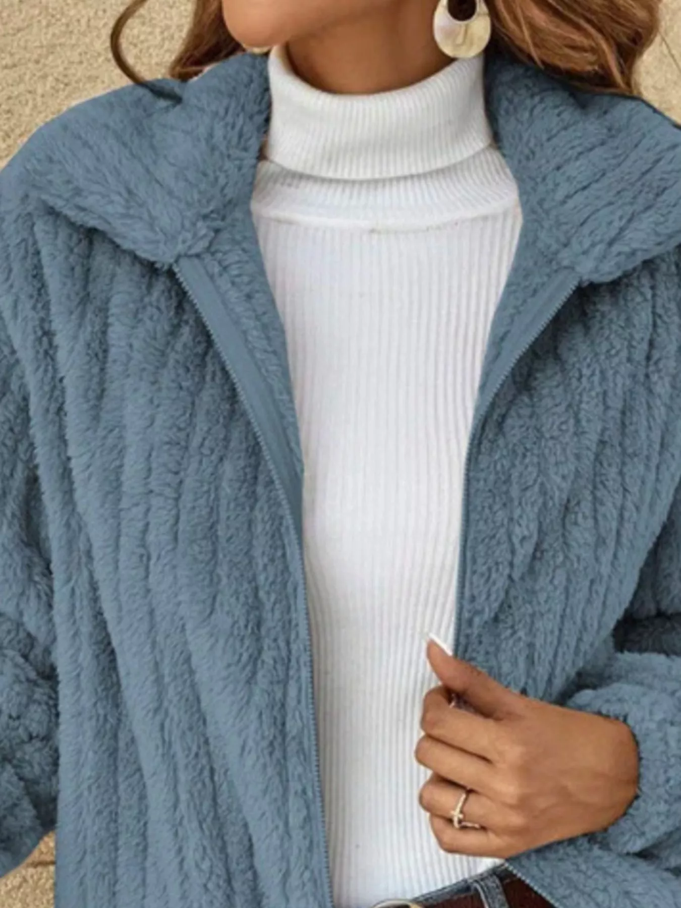 Full Size Zip-Up Long Sleeve Texture Jacket Plus Size - Image 5
