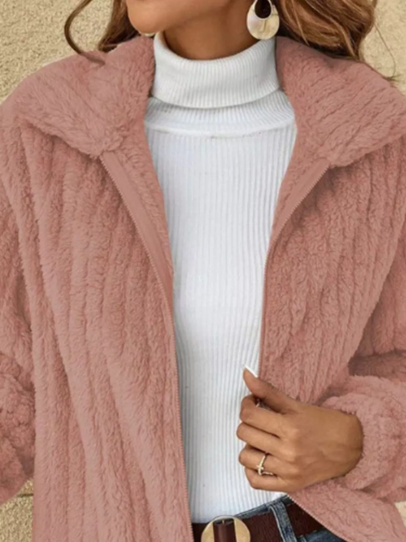 Full Size Zip-Up Long Sleeve Texture Jacket Plus Size - Image 8