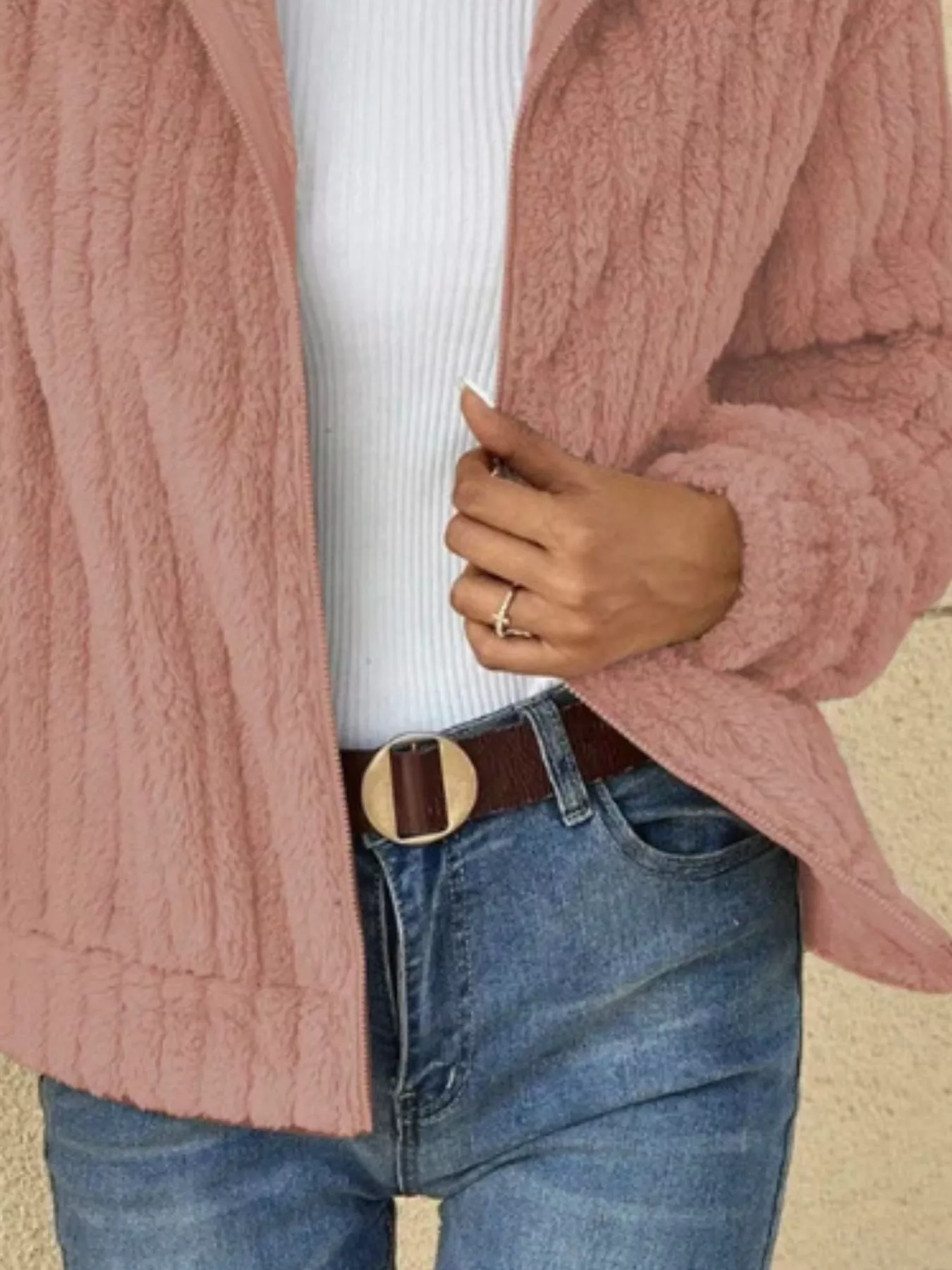 Full Size Zip-Up Long Sleeve Texture Jacket Plus Size - Image 9