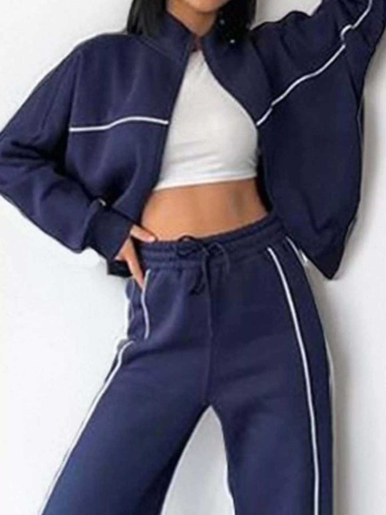Full Size Zip Up Long Sleeve Top and Pants Set Plus Size - Image 14