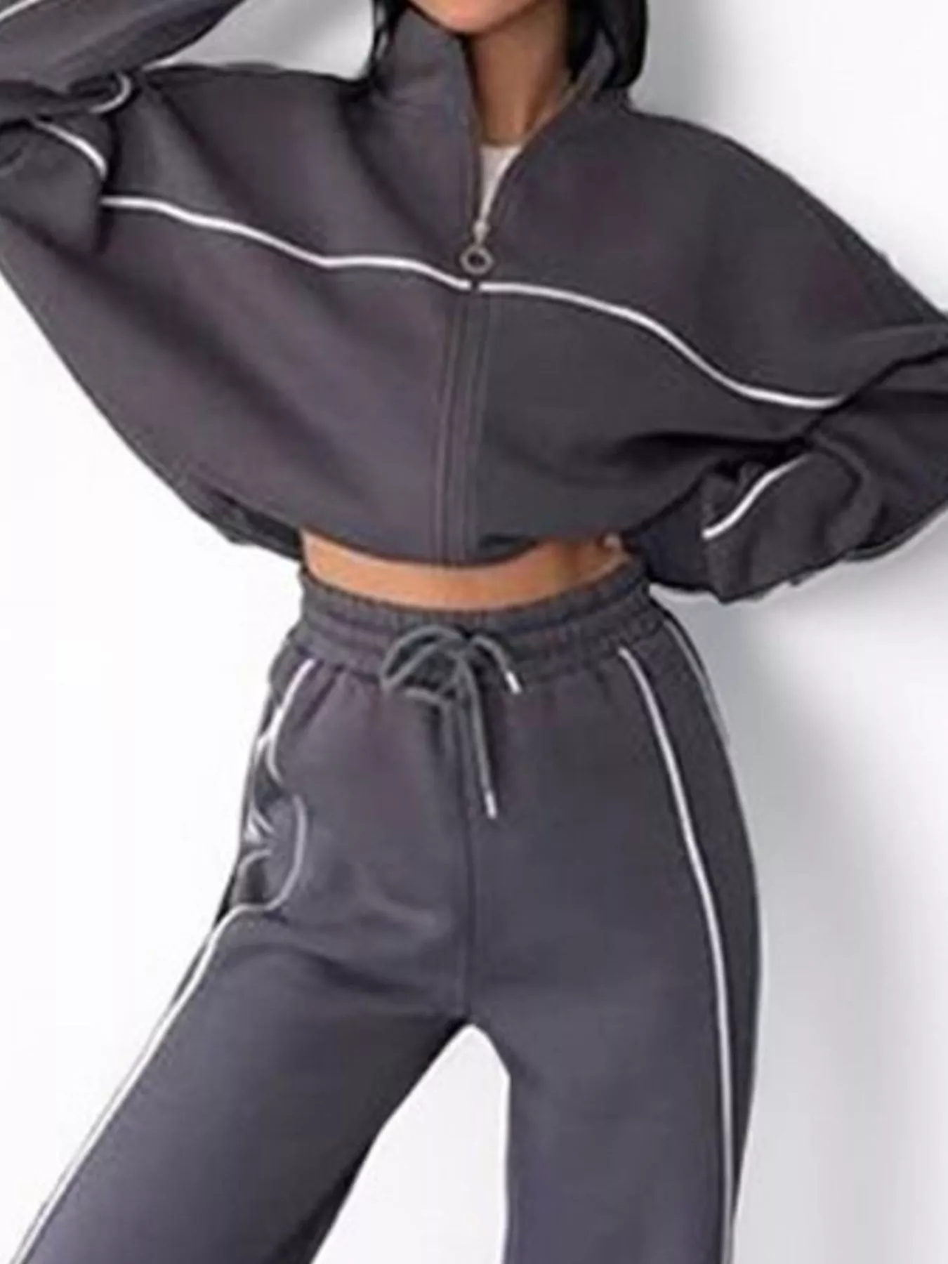 Full Size Zip Up Long Sleeve Top and Pants Set Plus Size - Image 17