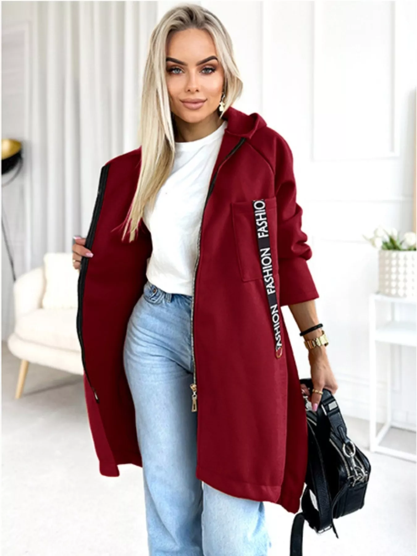 Full Size Zip Up Longline Hooded Outerwear Plus Size - Image 4